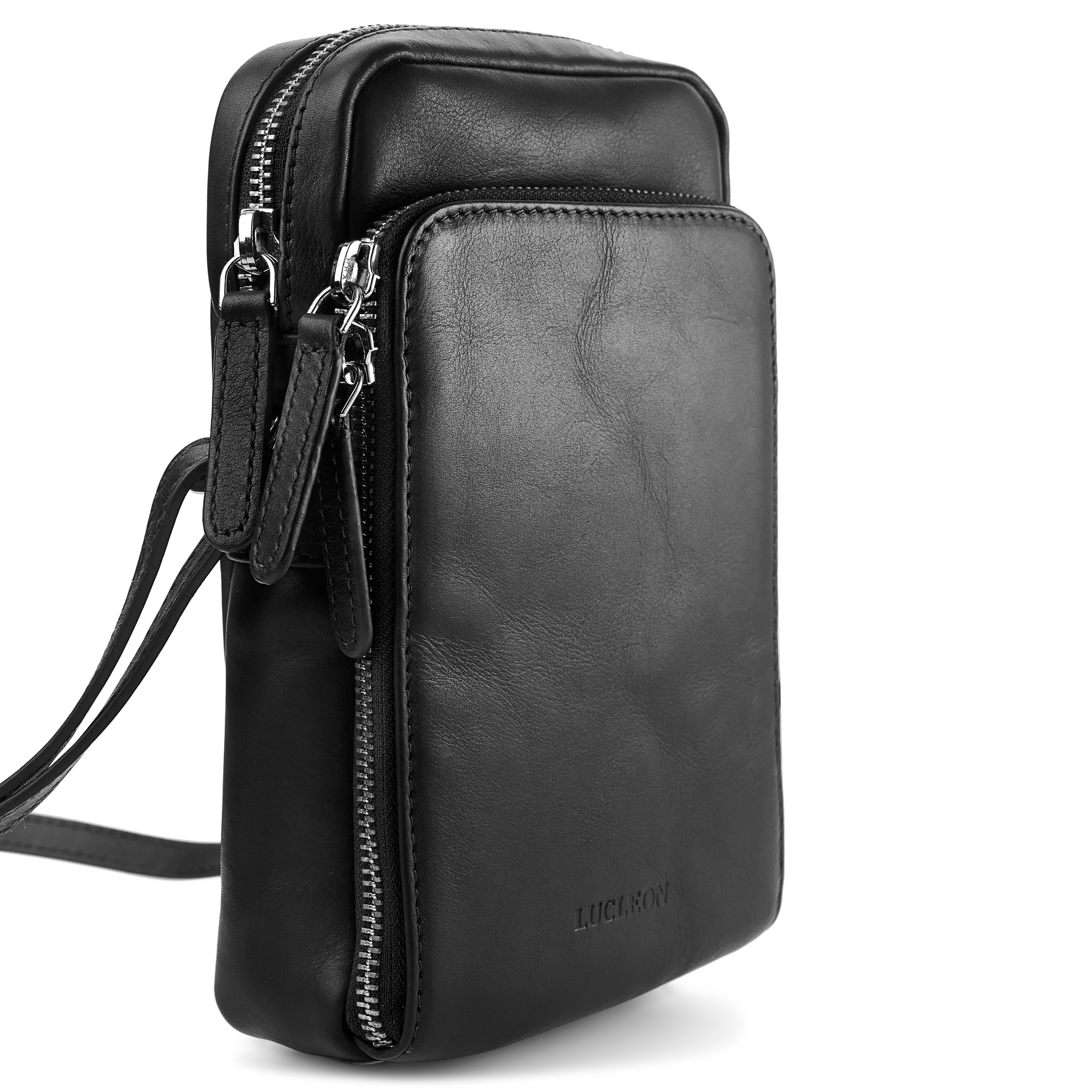 Musta Nahkainen Puhelinlaukku Etutaskulla - 2