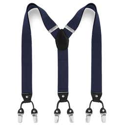 Wide Deep Blue Clip-On Suspenders