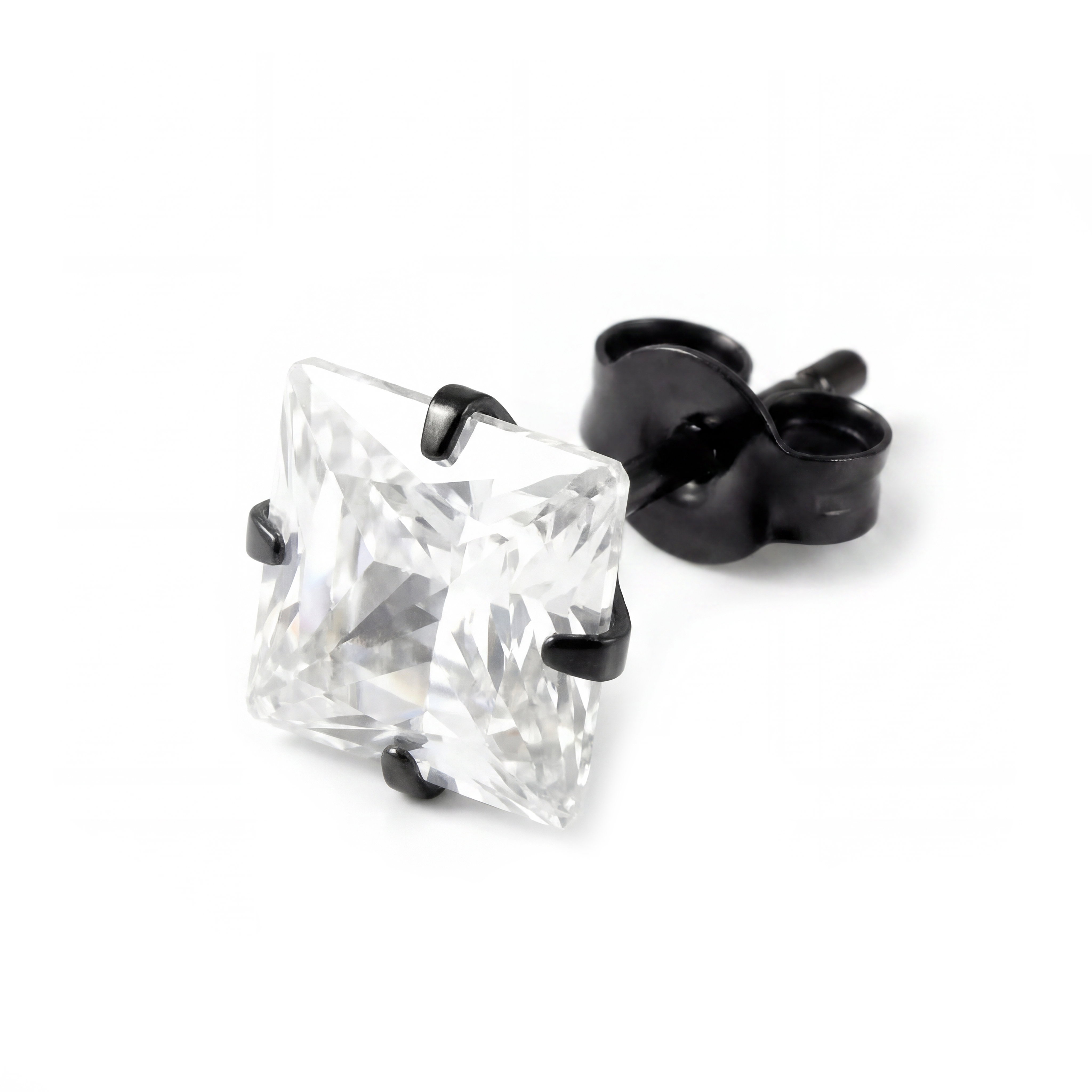 Lucid | Orecchino a bottone da 8mm in argento sterling 925 nero satinato con zirconia quadrata