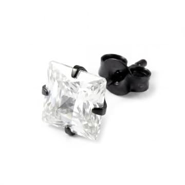 Lucid | Orecchino a bottone da 8mm in argento sterling 925 nero satinato con zirconia quadrata Lucid | Orecchino a bottone da 8mm in argento sterling 925 nero satinato con zirconia quadrata