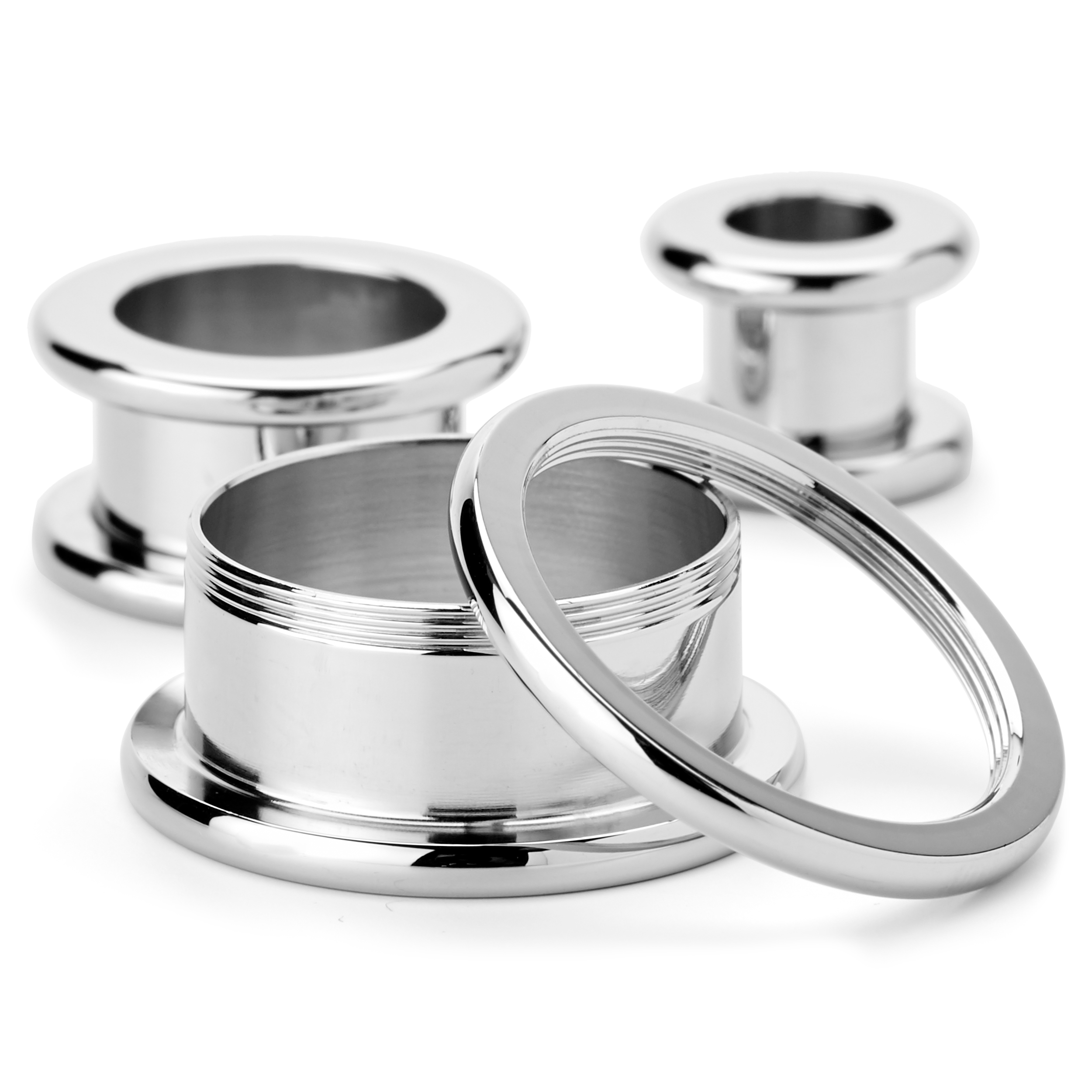 Zilverkleurige Stalen Oor Tunnel met Dikke Rand - 3