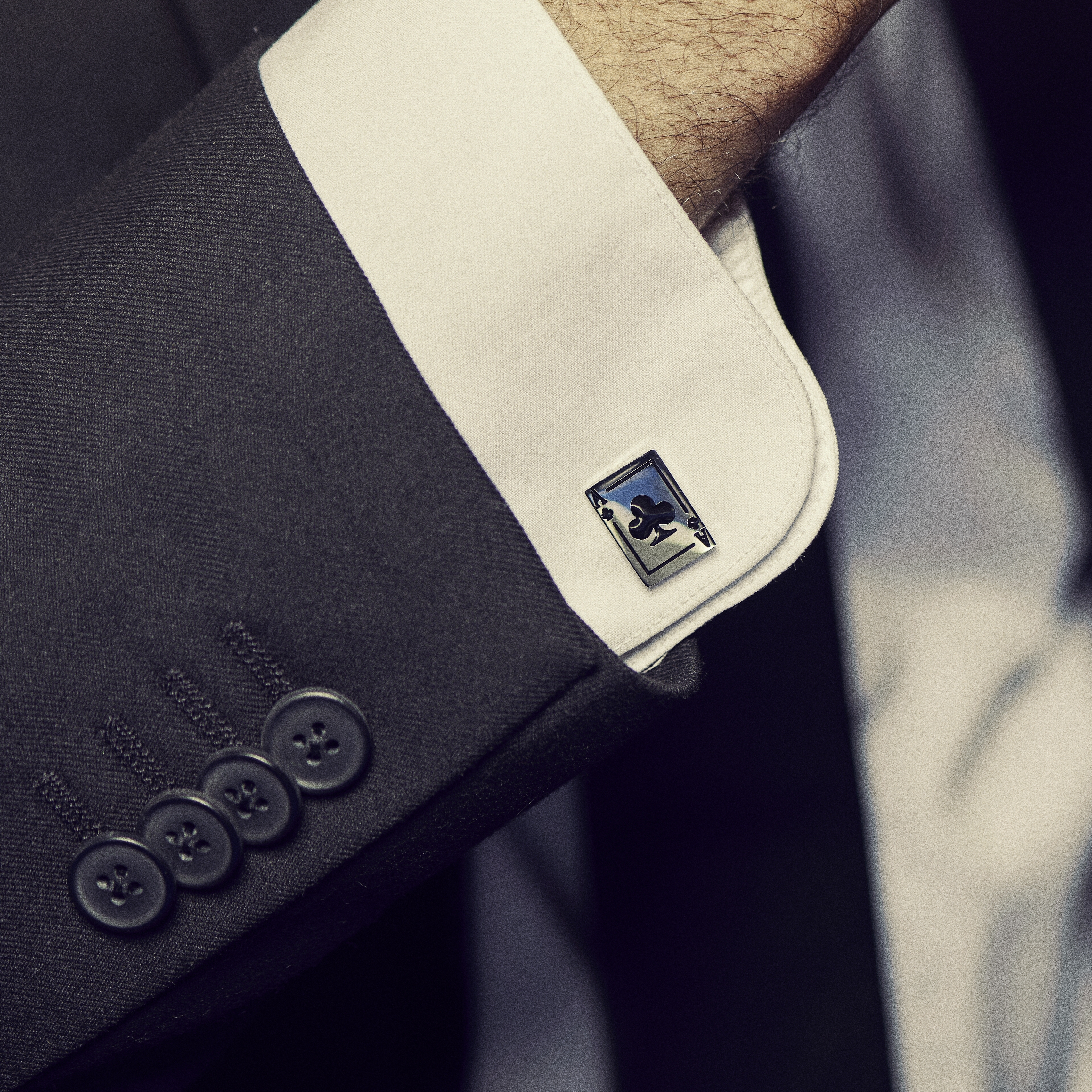 Ace | Silver-tone Clubs & Spade Whale Back Cufflinks - 4