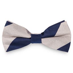 White & Navy Blue Stripe Silk Pre-Tied Bow Tie