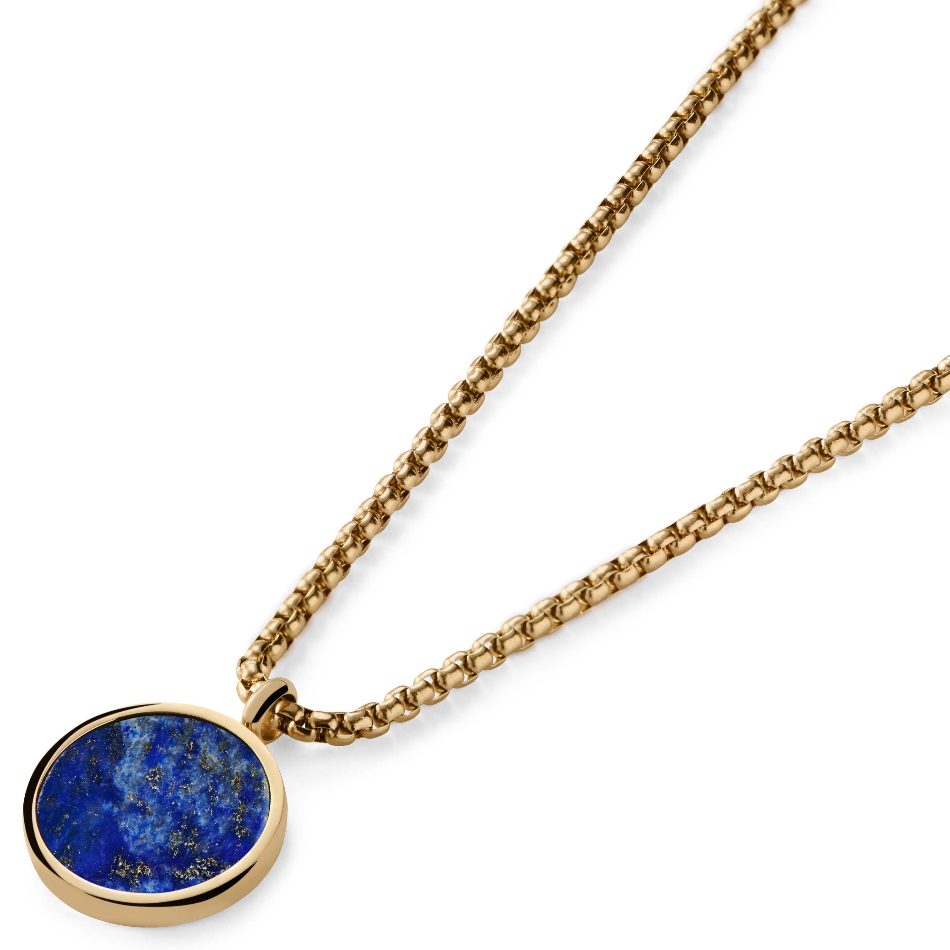 Orisun | Gold-Tone Lapis Lazuli Round Pendant Necklace - 4