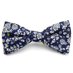 Blue Floral Design Cotton Pre-Tied Bow Tie
