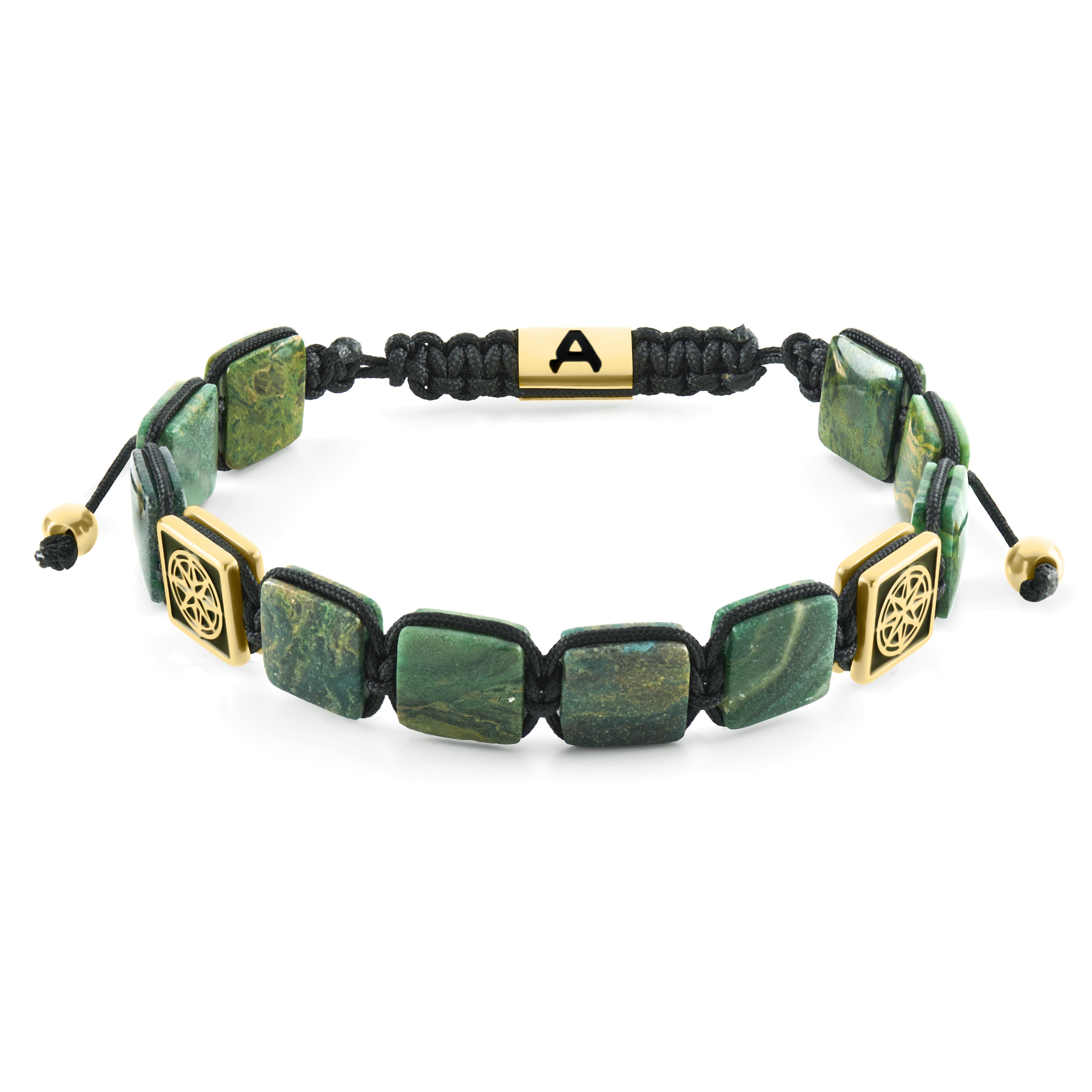 Elysian | Platt Guldfärgat Armband med Grönt Tigeröga