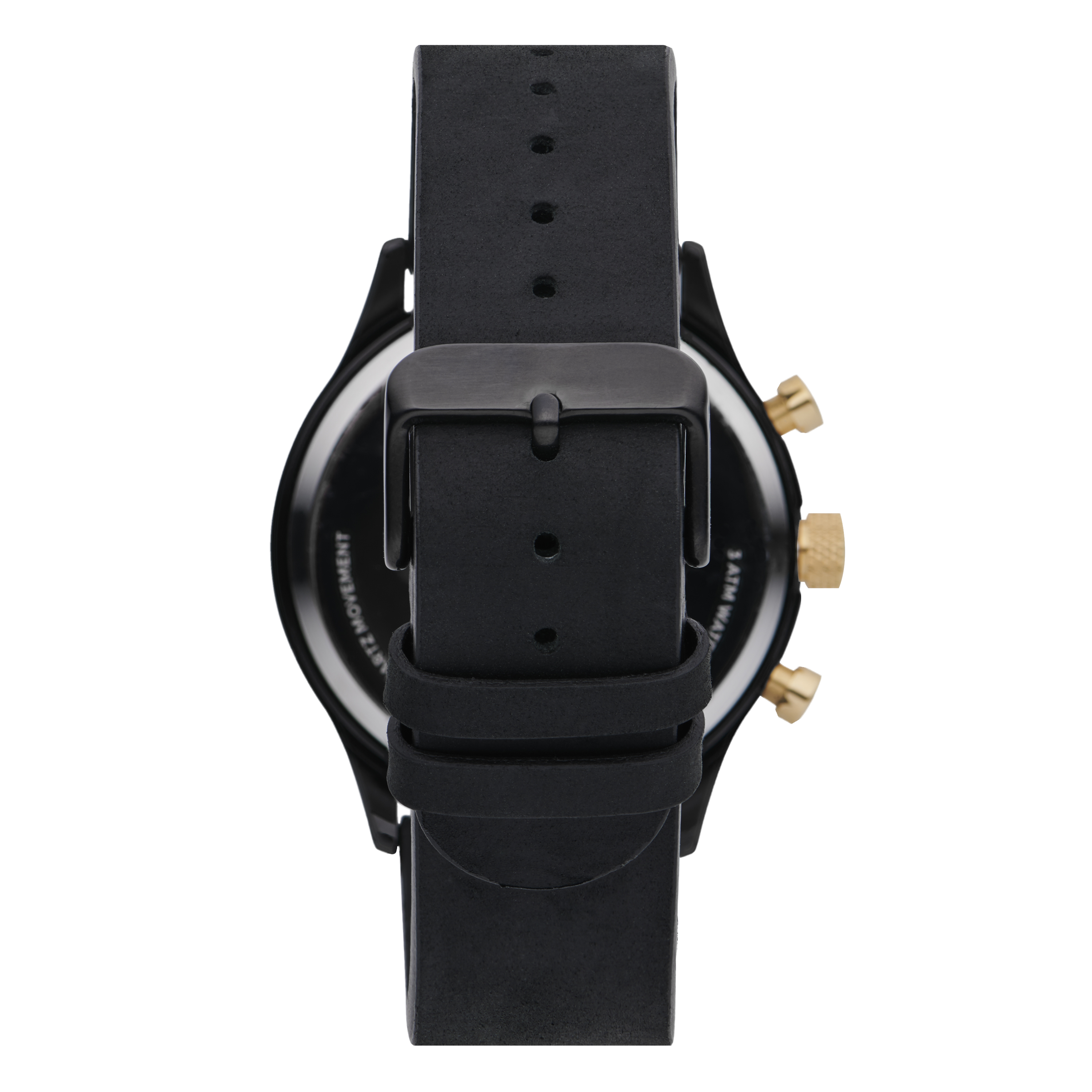 Troika | Black Stainless Dual-Time Watch With Gold-Tone Dial & Black Leather Strap - 7
