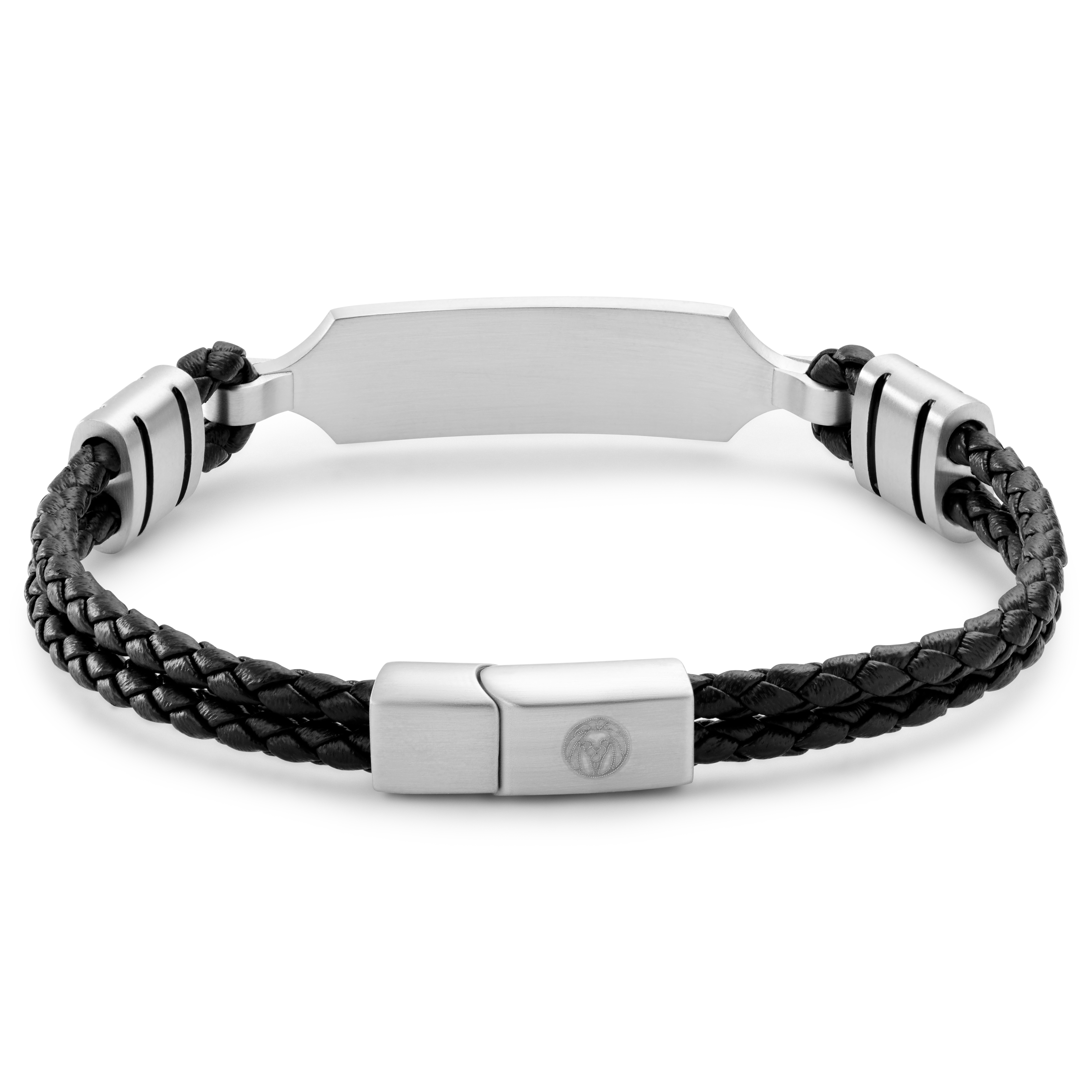 Nomen | Svart Läderarmband med Silverfärgad ID-platta - 4