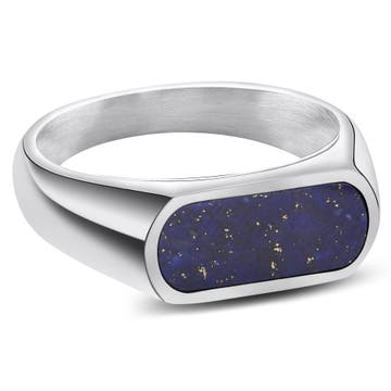 Orisun | Сребрист стоманен пръстен печат с лапис лазули