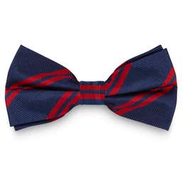 Navy Blue & Currant Red Striped Silk Pre-Tied Bow Tie