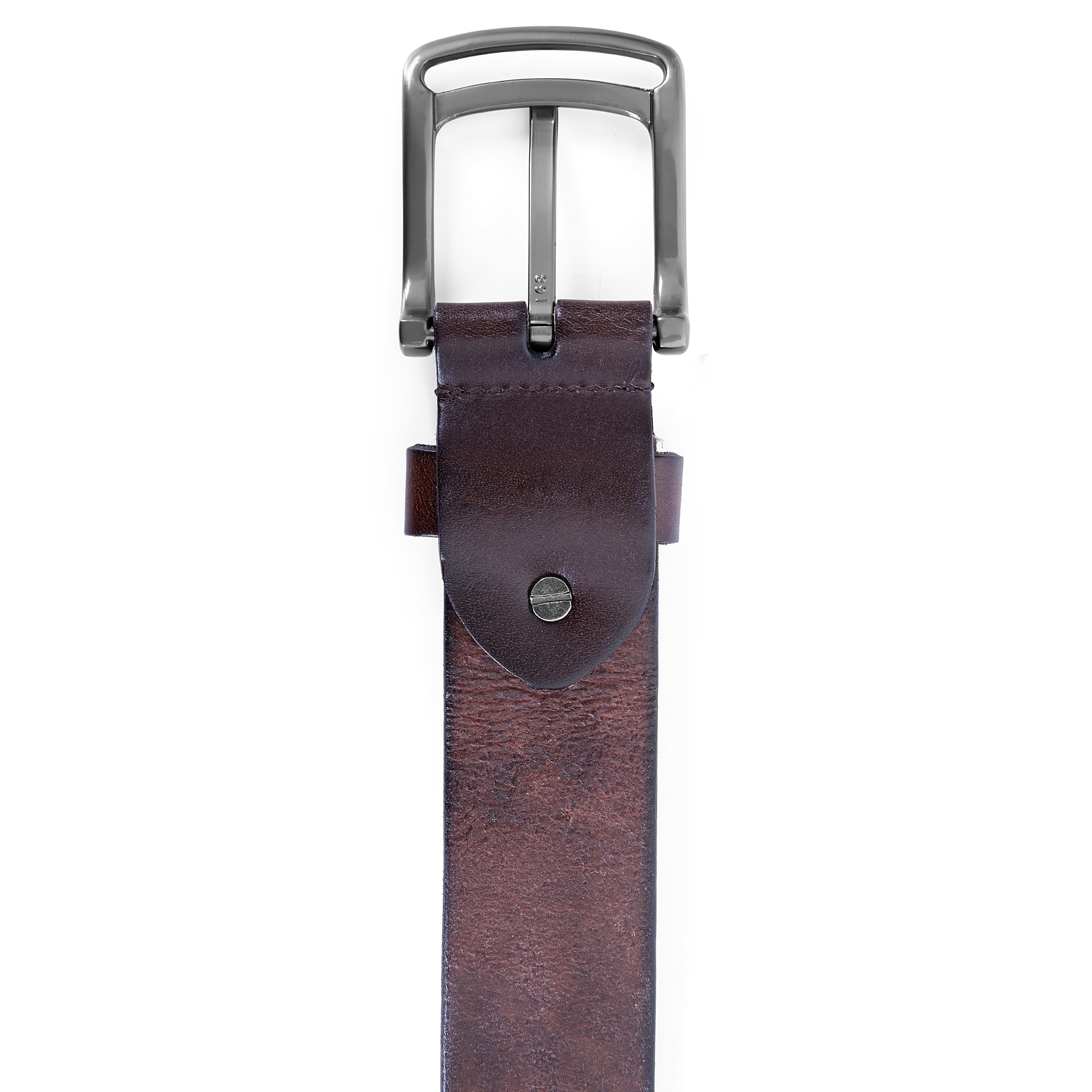 Edgy Brown Leather Belt - 4