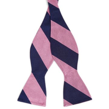 Noeud papillon en soie à rayures rose et bleu marine Noeud papillon en soie à rayures rose et bleu marine