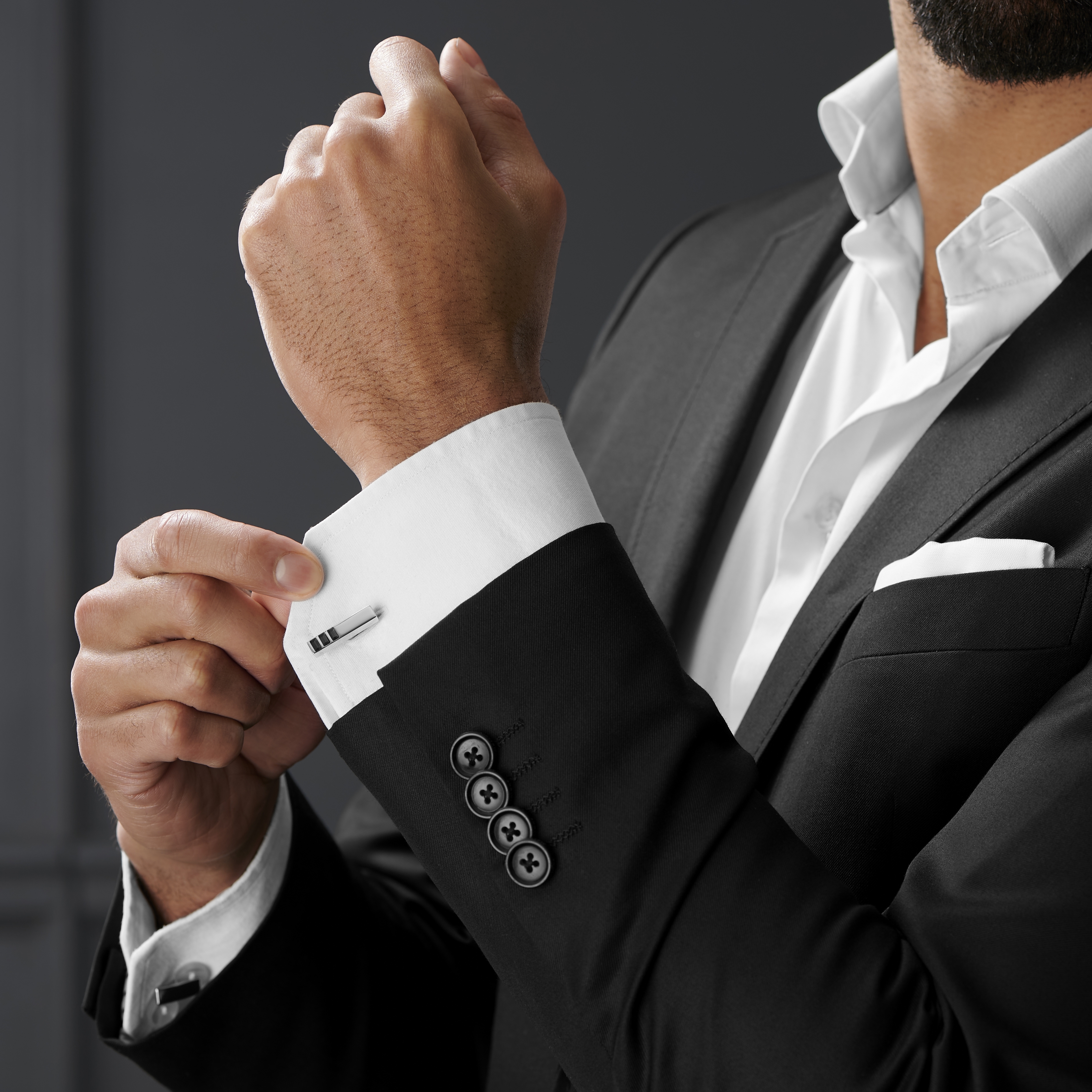 Schmale Manschettenknöpfe mit lila Zirkonia - 3