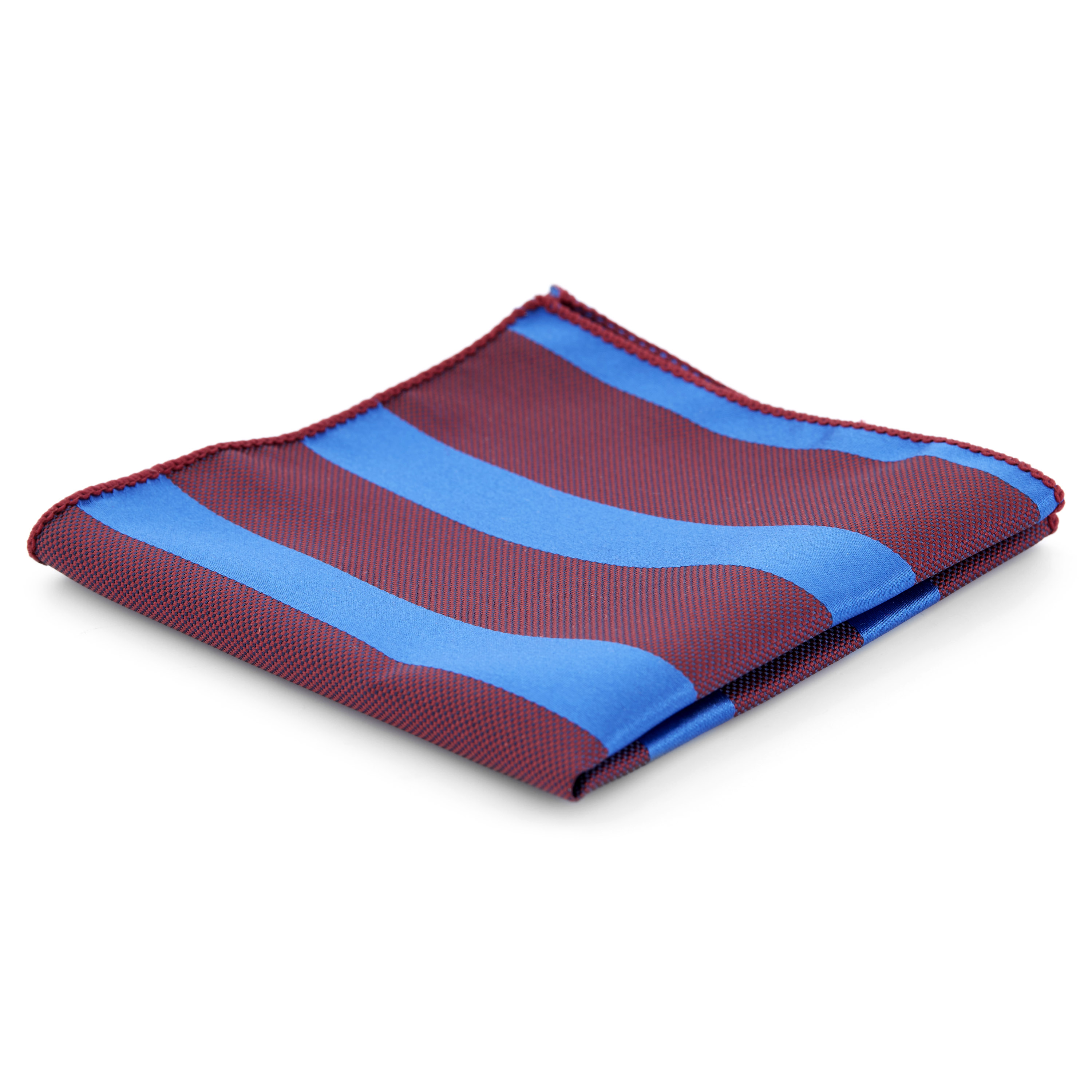 Gestreiftes Einstecktuch In Hellblau & Burgunderrot  - 1