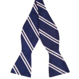 Navy Blue & White Twin Stripe Silk Self-Tie Bow Tie