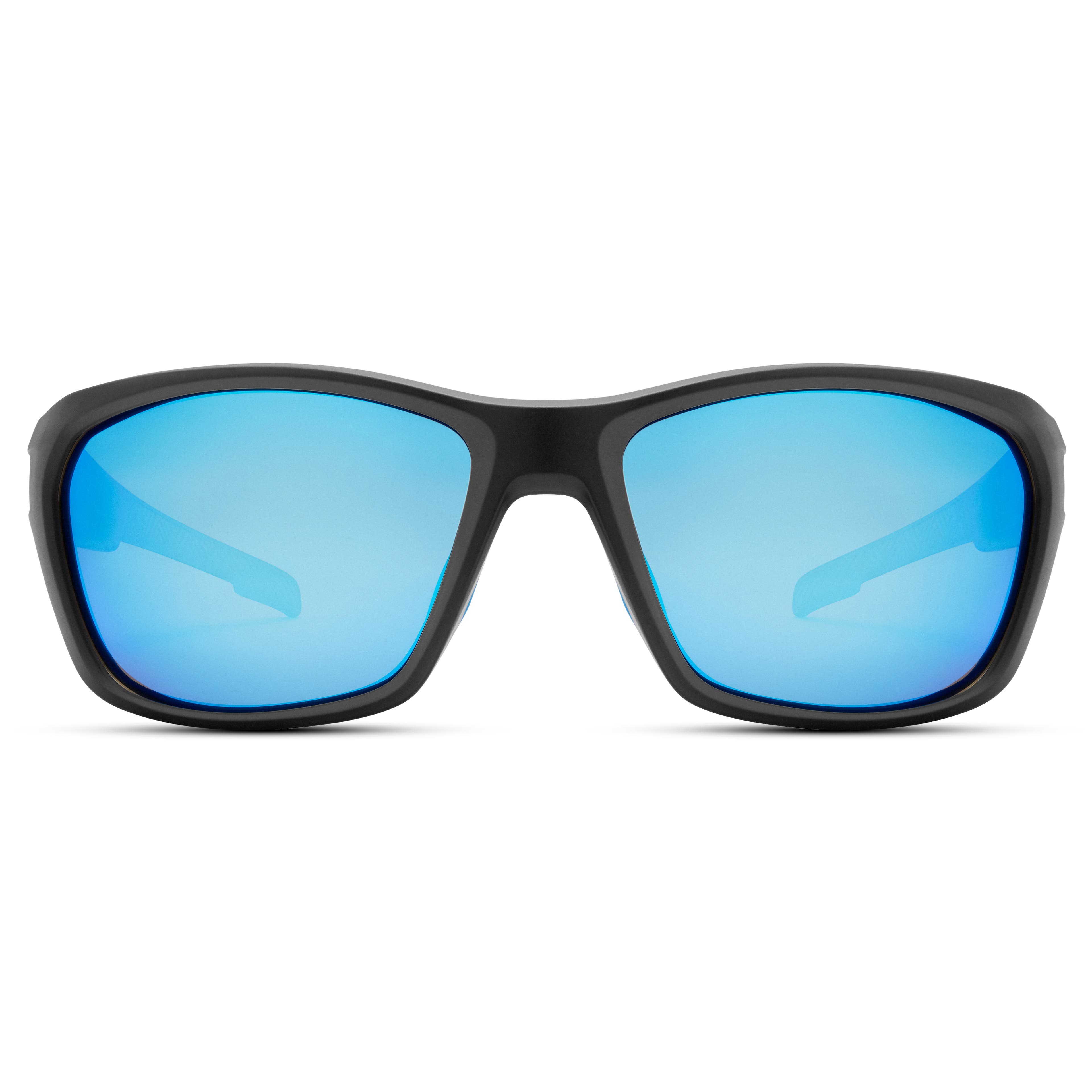 Polarised Black Sports Sunglasses with Blue Lenses Polarised Black Sports Sunglasses with Blue Lenses