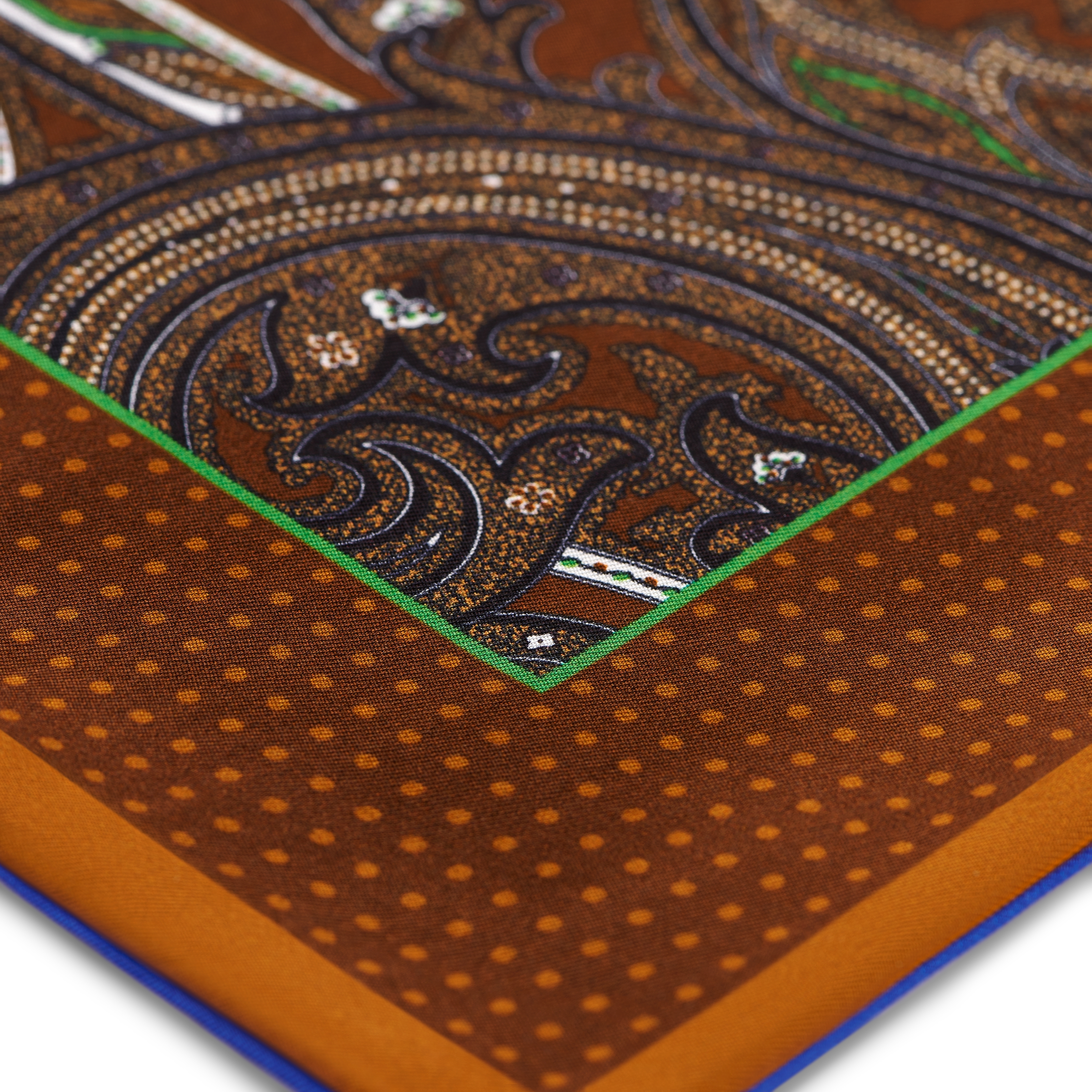 Elegio |   Doppelseitiges Einstecktuch aus blauer und brauner Seide mit Blumenmuster - 5