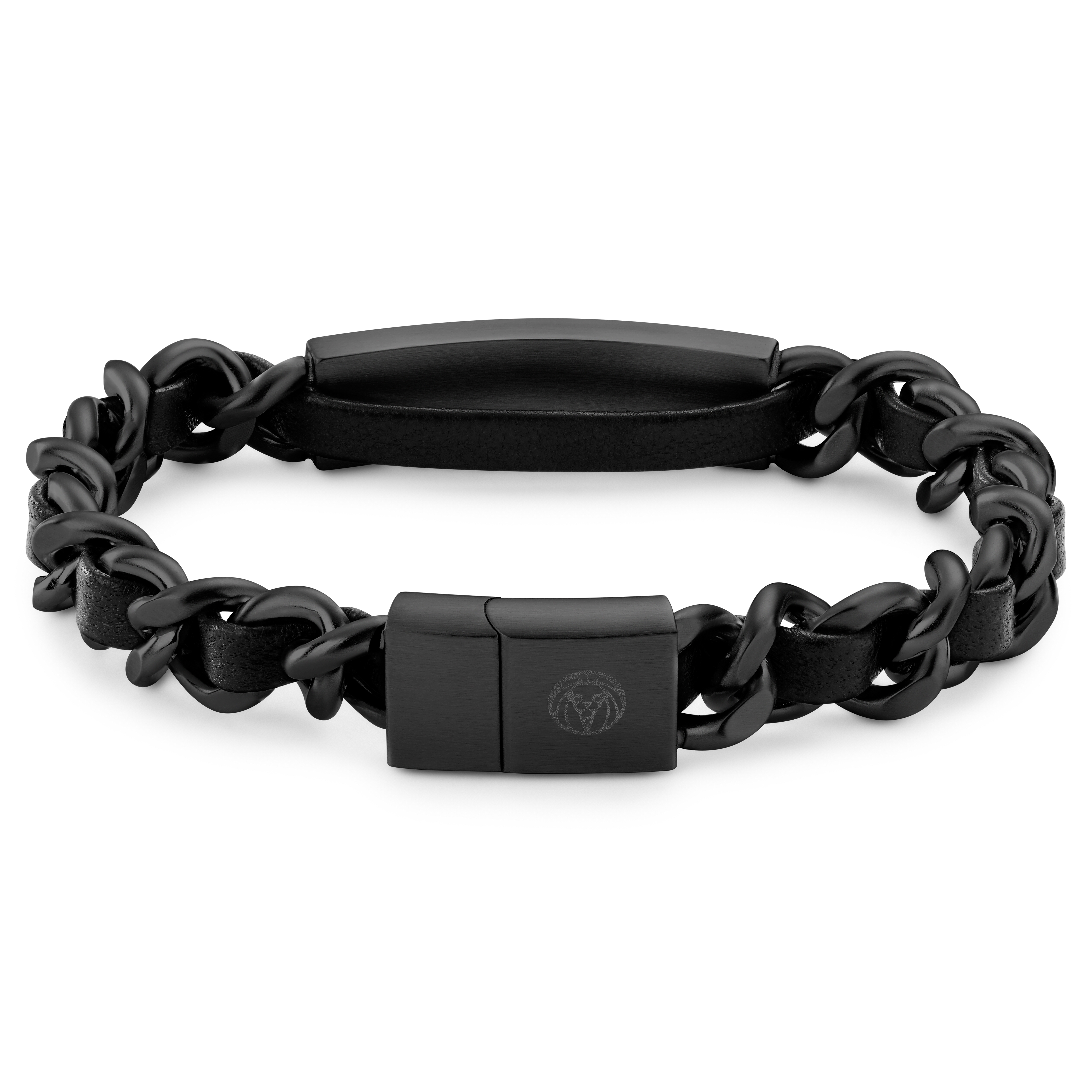 Nomen | Črna veriga in usnjena zapestnica z ID ploščico - 4