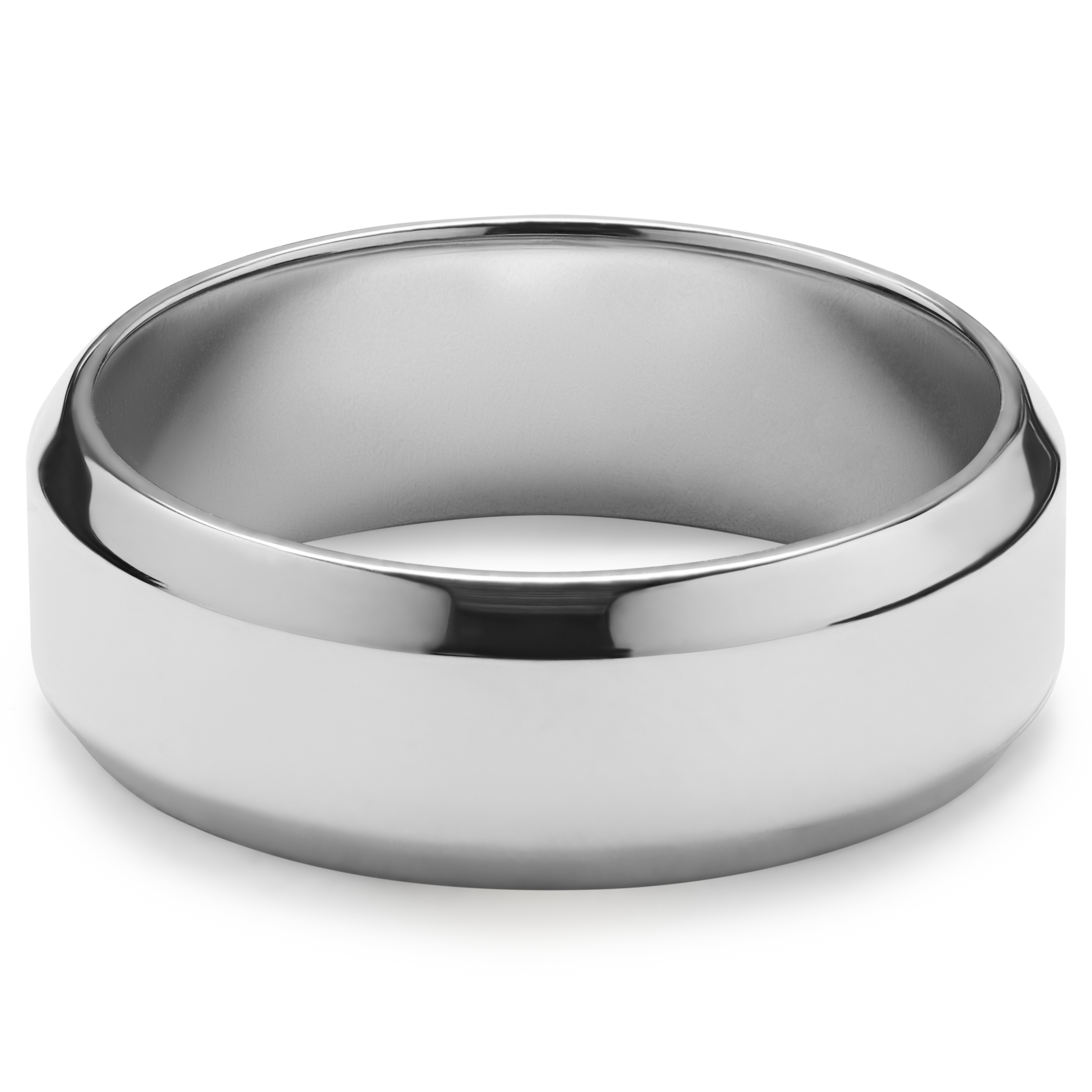 Ferrum | 8 mm Polished Silver-tone Stainless Steel Bevelled Edge Ring - 6