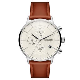 Ternion | Silberfarbene und cremefarbene Dual-Time-Uhr aus Edelstahl