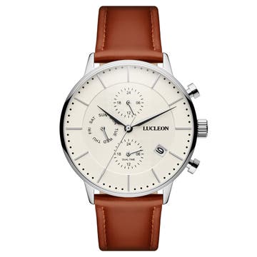 Ternion | Zilver- en Crèmekleurig Roestvrijstalen Horloge met Dubbele Tijd