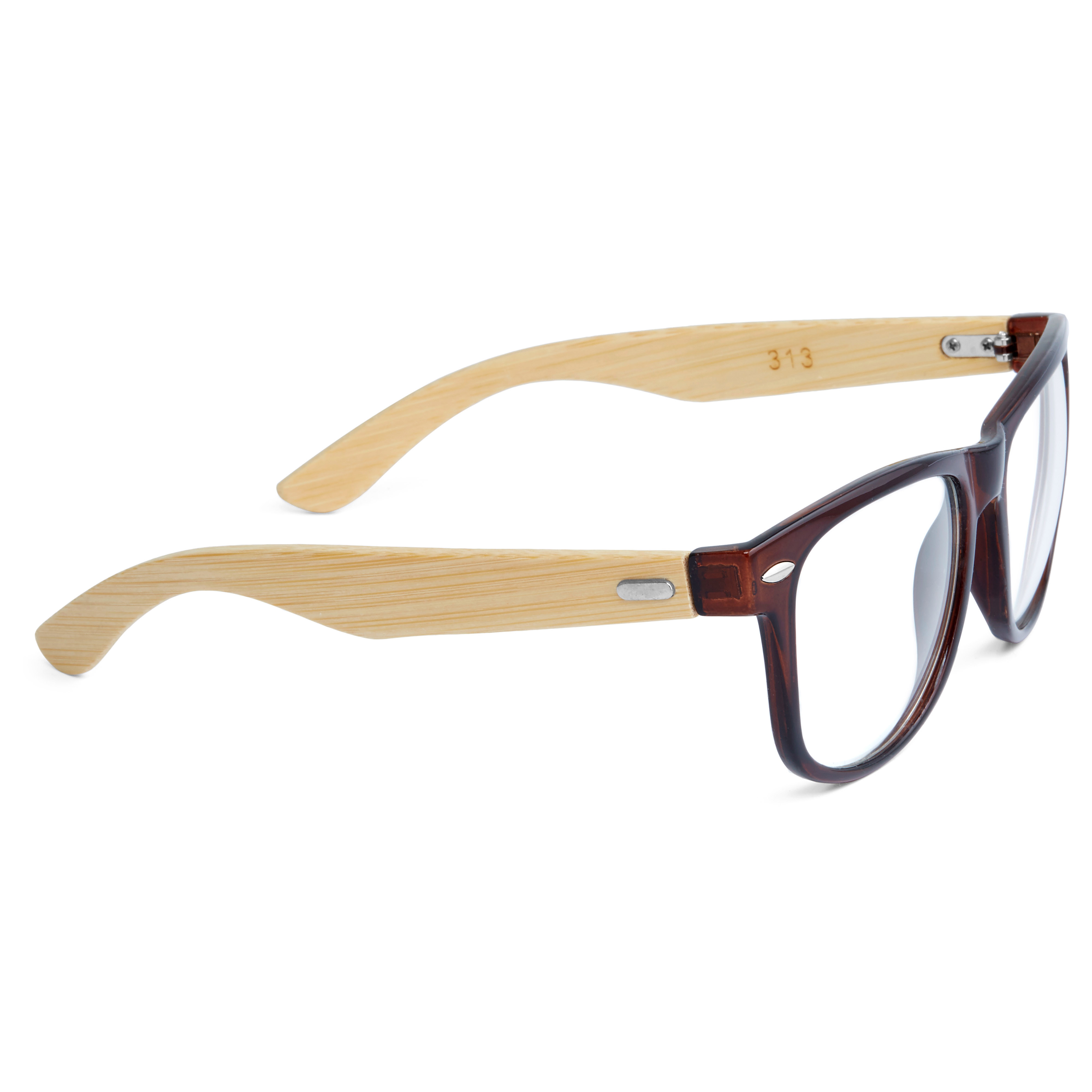Brown Bamboo Clear Glasses - 3