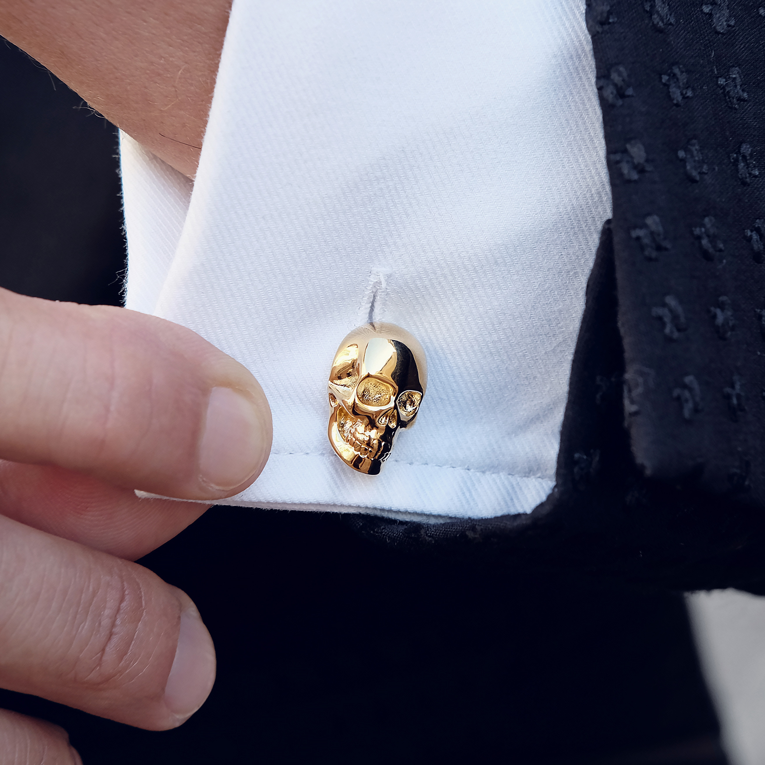 Botões de Punho Caveira em Prata Dourada - 4