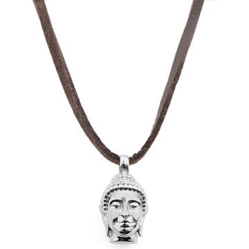Læderhalskæde med Sølvtonet Buddha Vedhæng