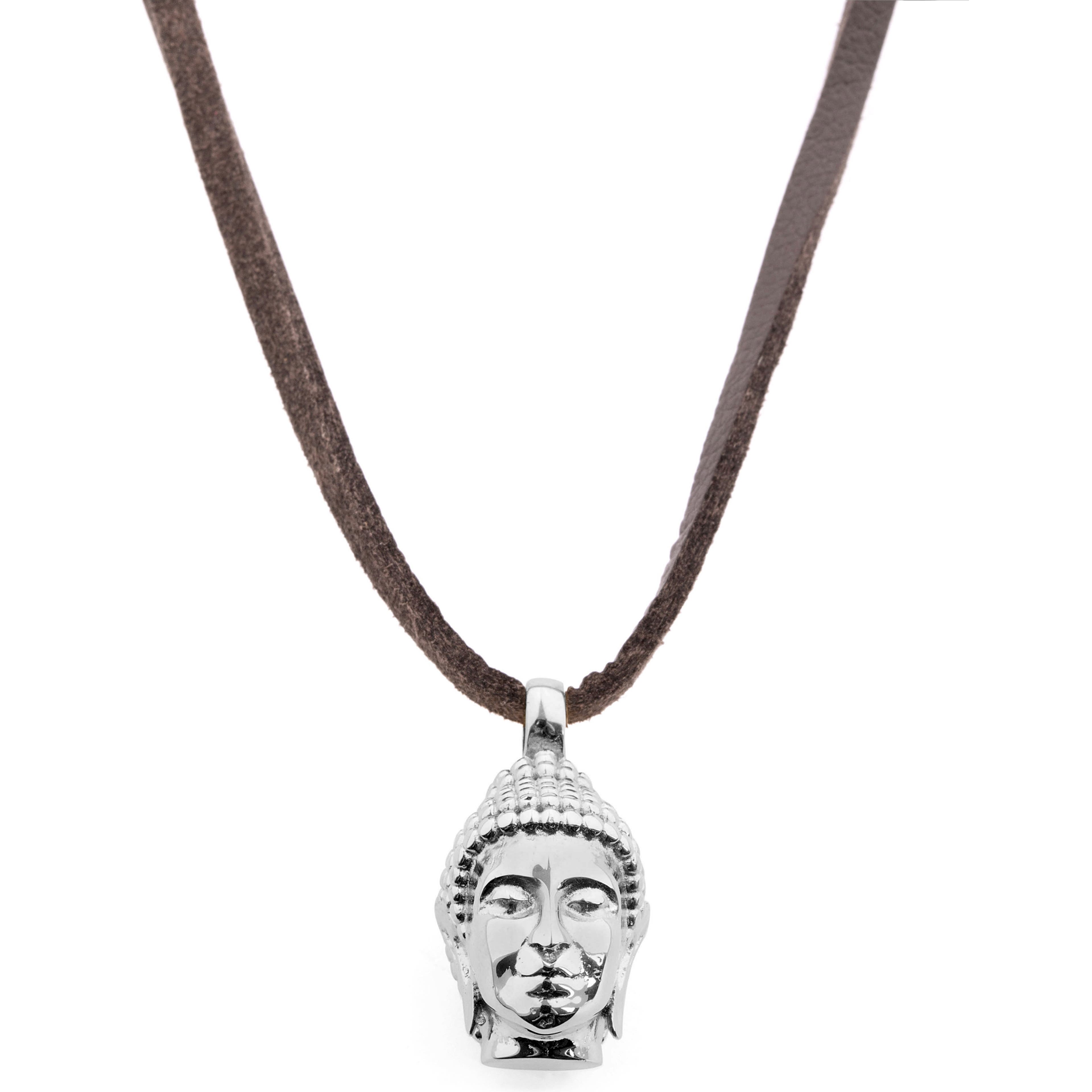 Silberfarbene Buddha Leder Halskette