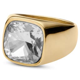 Pečatný prsteň v zlatej farbe s kryštálom Len