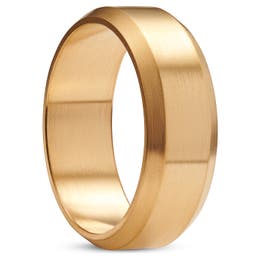 Ferrum | 8 mm złocisty szczotkowany pierścionek ze stali nierdzewnej z fazowanymi krawędziami