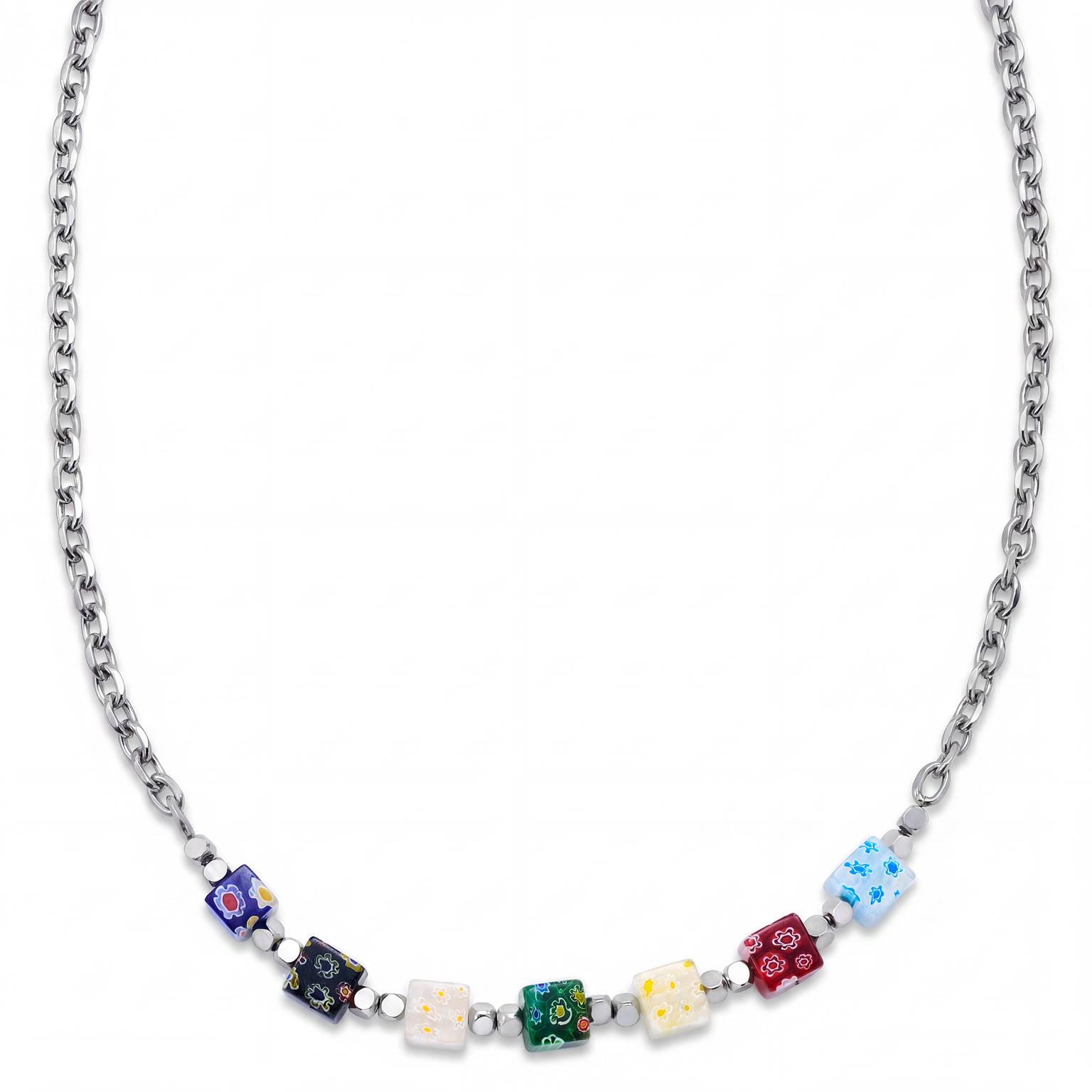 Pearlmania | Mosaic Multicolour Glass Bead & Stainless Steel Boxed Necklace Pearlmania | Mosaic Multicolour Glass Bead & Stainless Steel Boxed Necklace