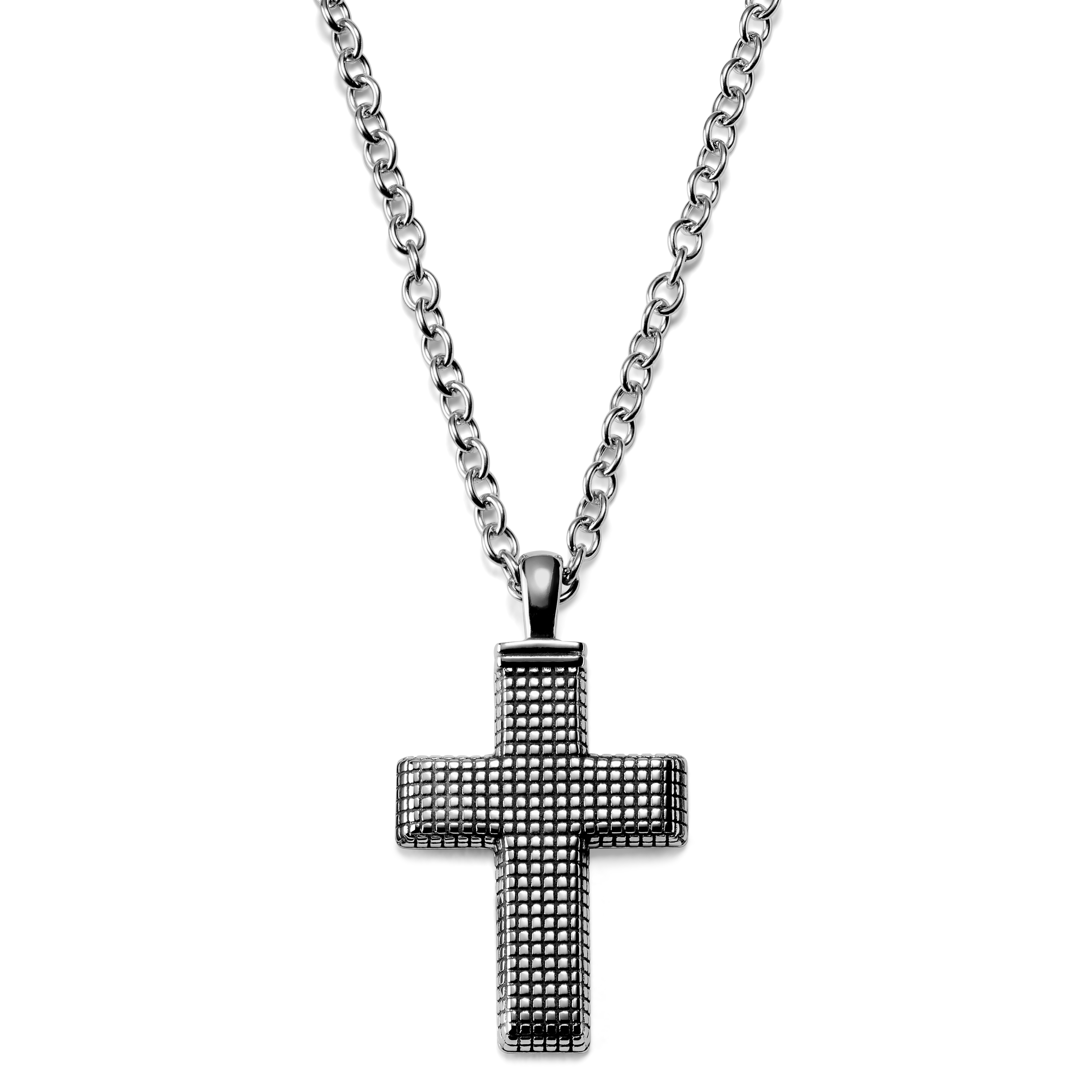 Sølvfarvet Korshalskæde m. Geometrisk Mønster - 1