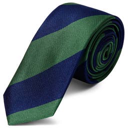 Cravate en soie à rayures verte et marine - 6 cm