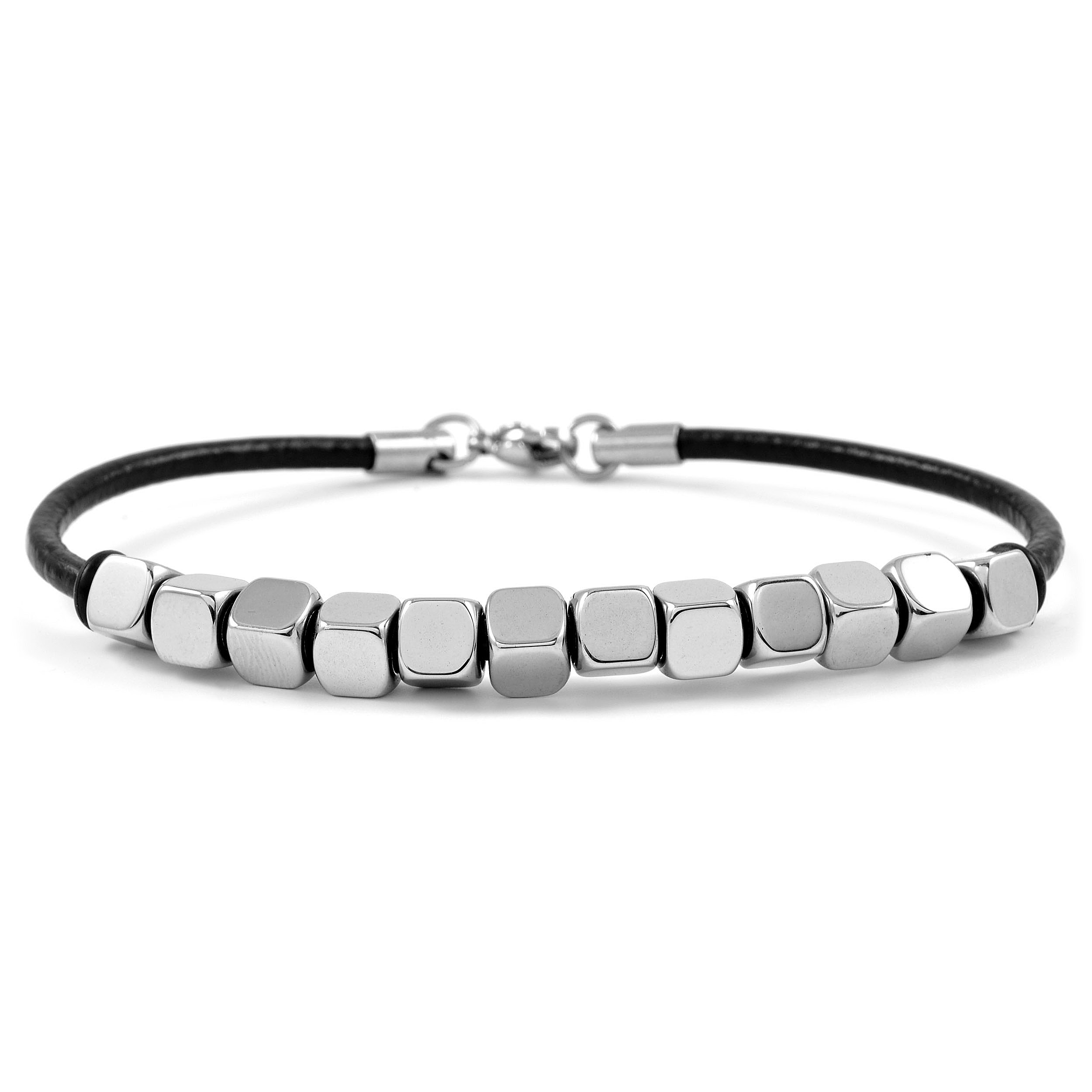 Stahlwürfel Lederarmband - 1