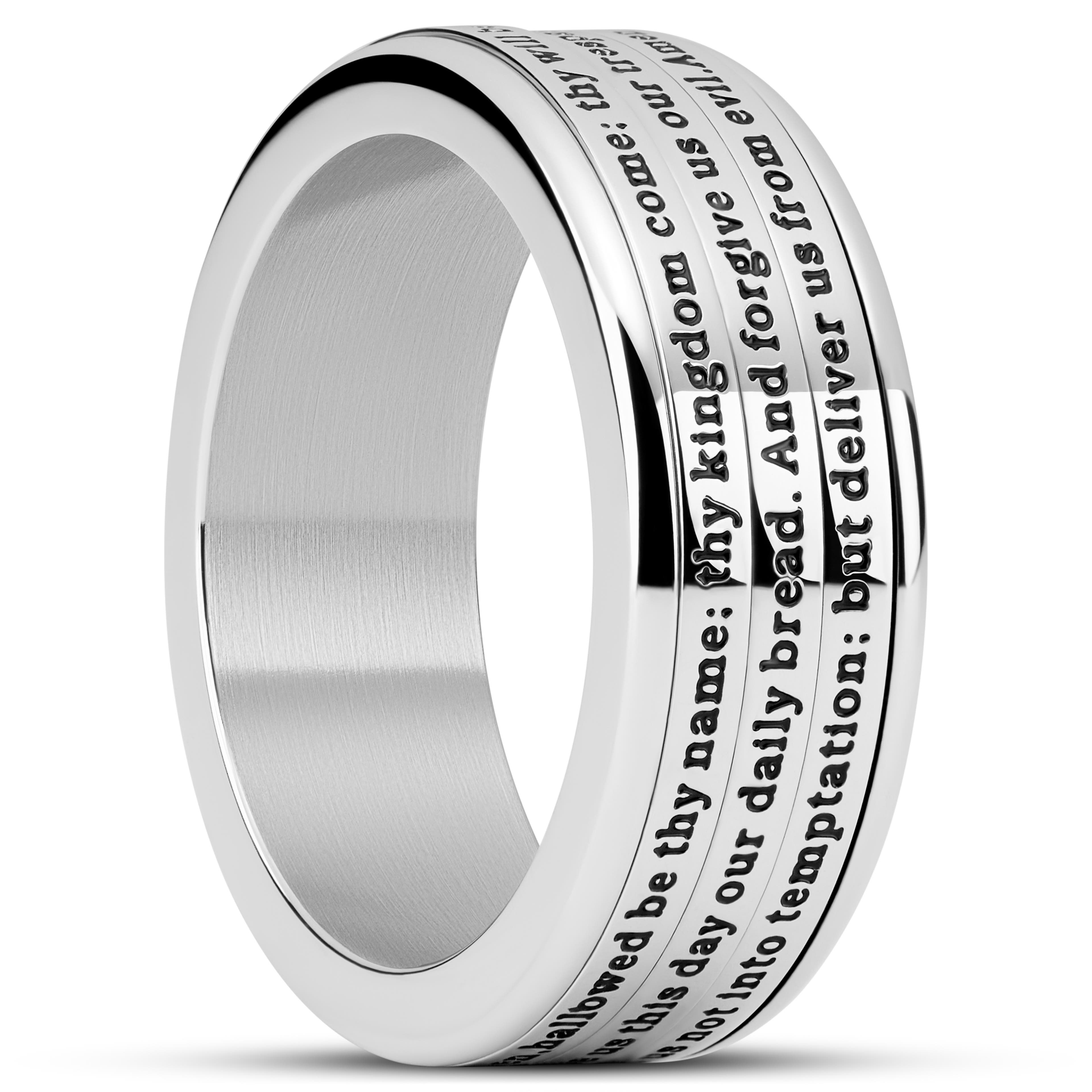 Enthumema | Сребрист стоманен пръстен с подвижна част и английска молитва 8 мм