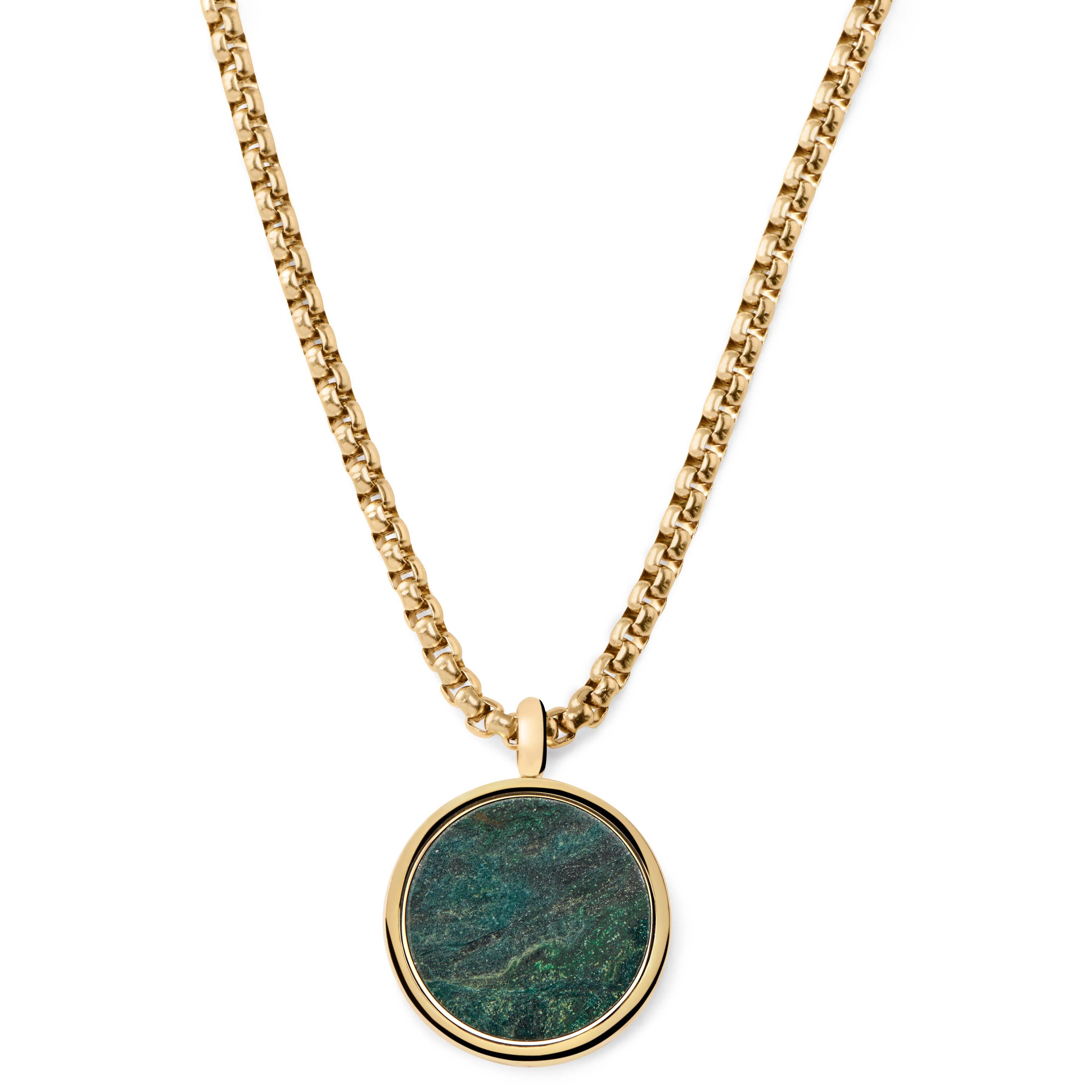 Orisun | Gold-Tone African Jade Round Pendant Necklace