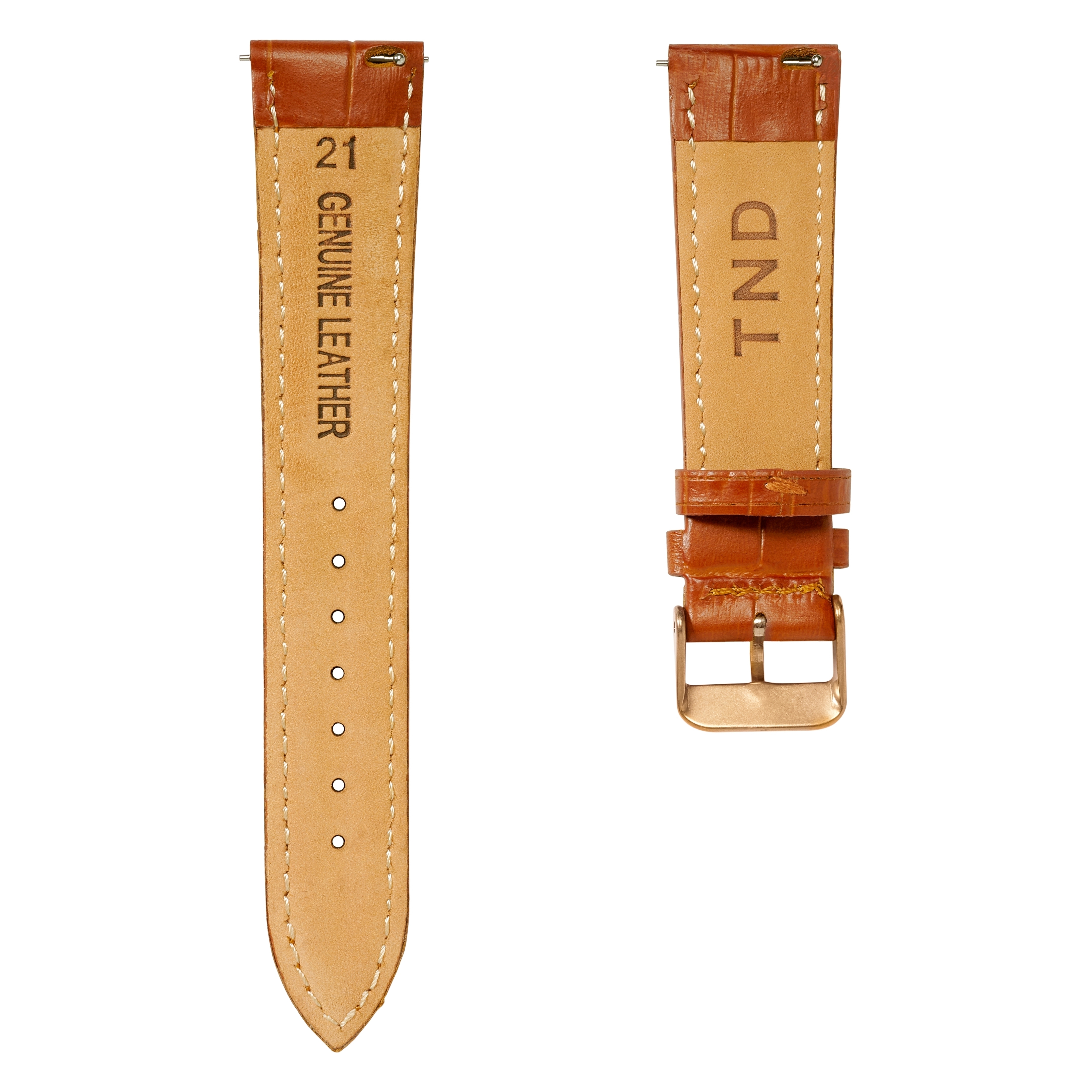 20 mm Crocodile-Embossed Tan Leather Watch Strap with Rose Gold-Tone Buckle – Quick Release - 3
