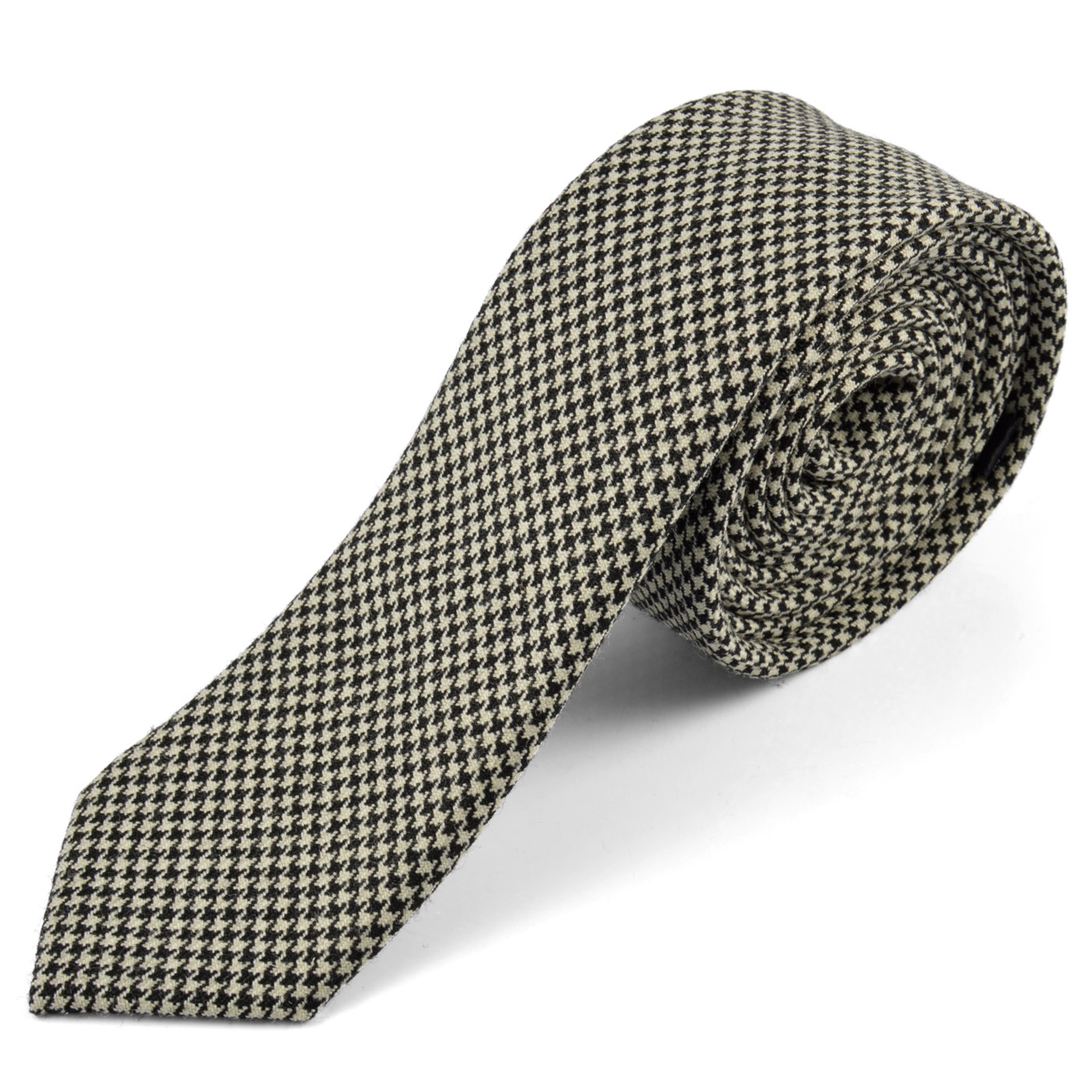 Black & White Houndstooth Pattern Wool Tie
