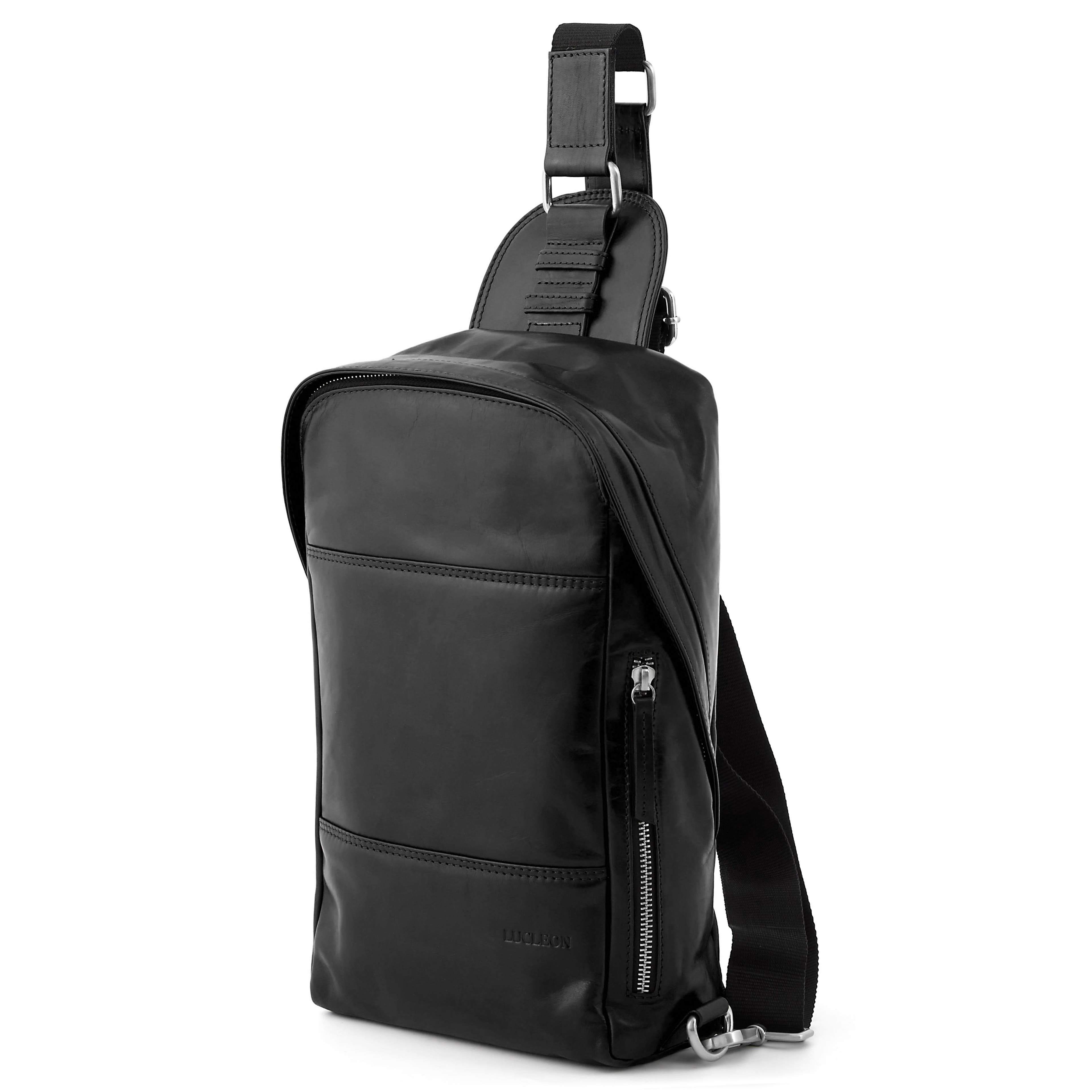 Jasper | Black Leather Cross Shoulder Backpack
