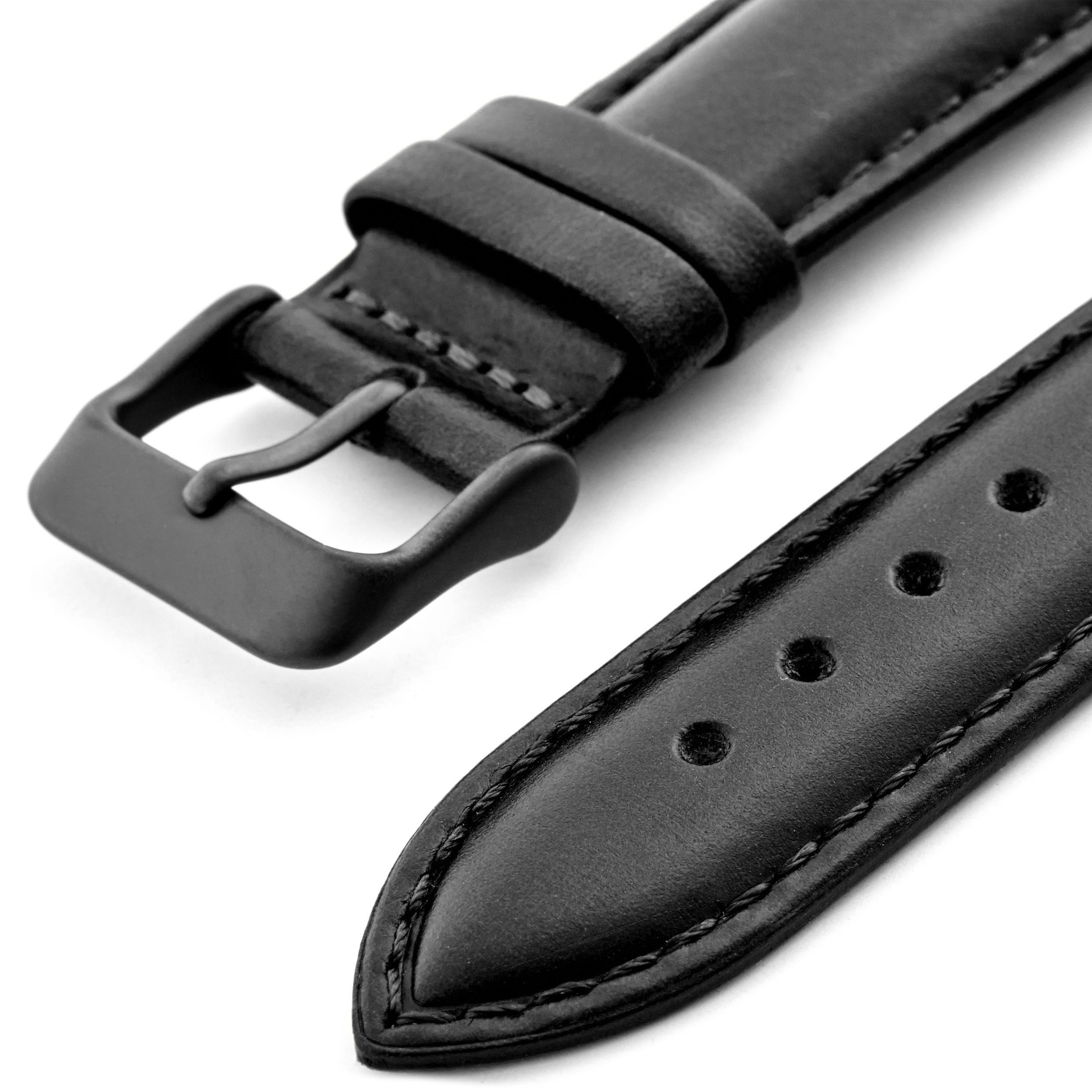 All Black Vintage Leather Watch Strap In stock! Seizmont
