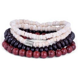 Miro | Red Natural Wood & White Coconut Bracelet Set