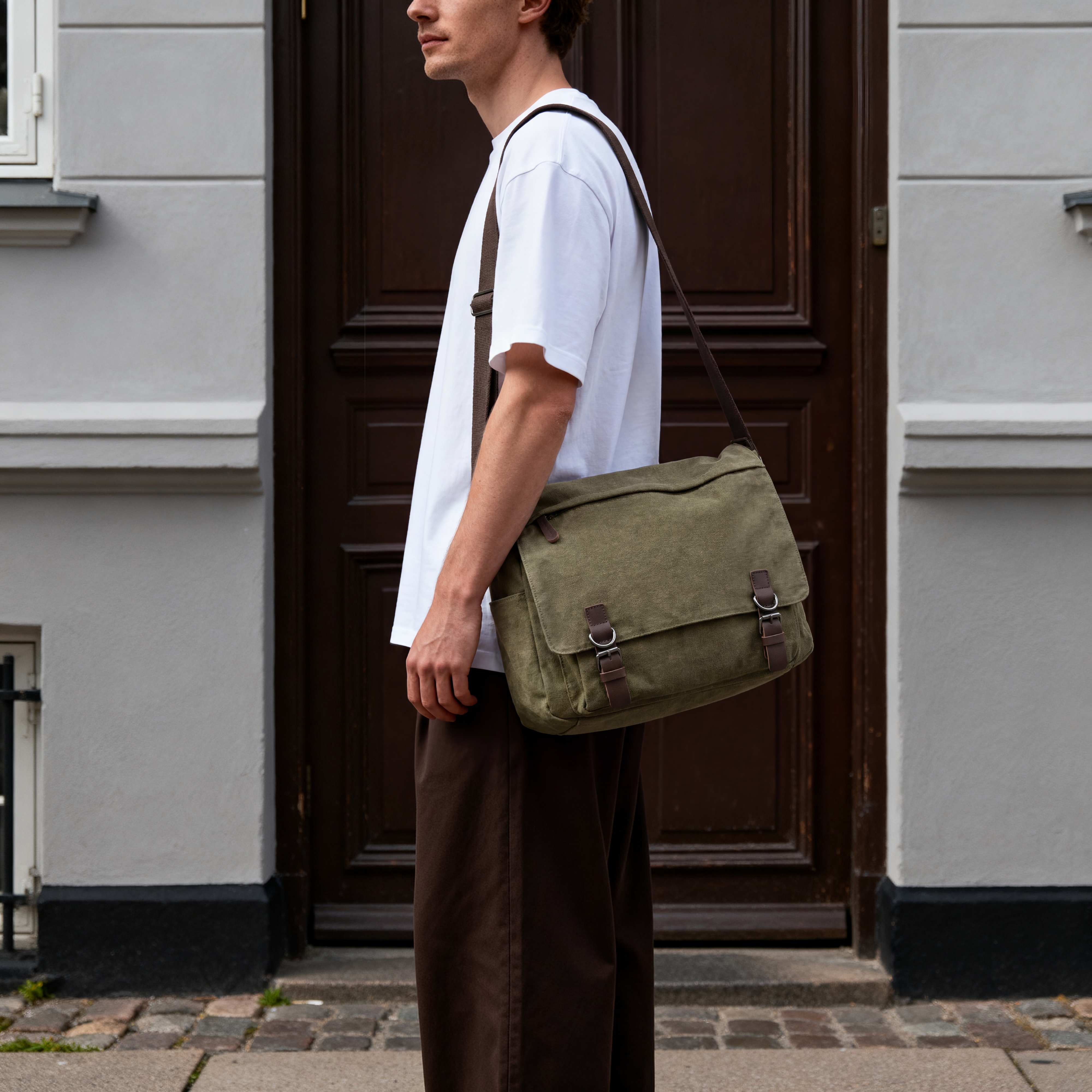 Sac messager en toile vert armée - 3