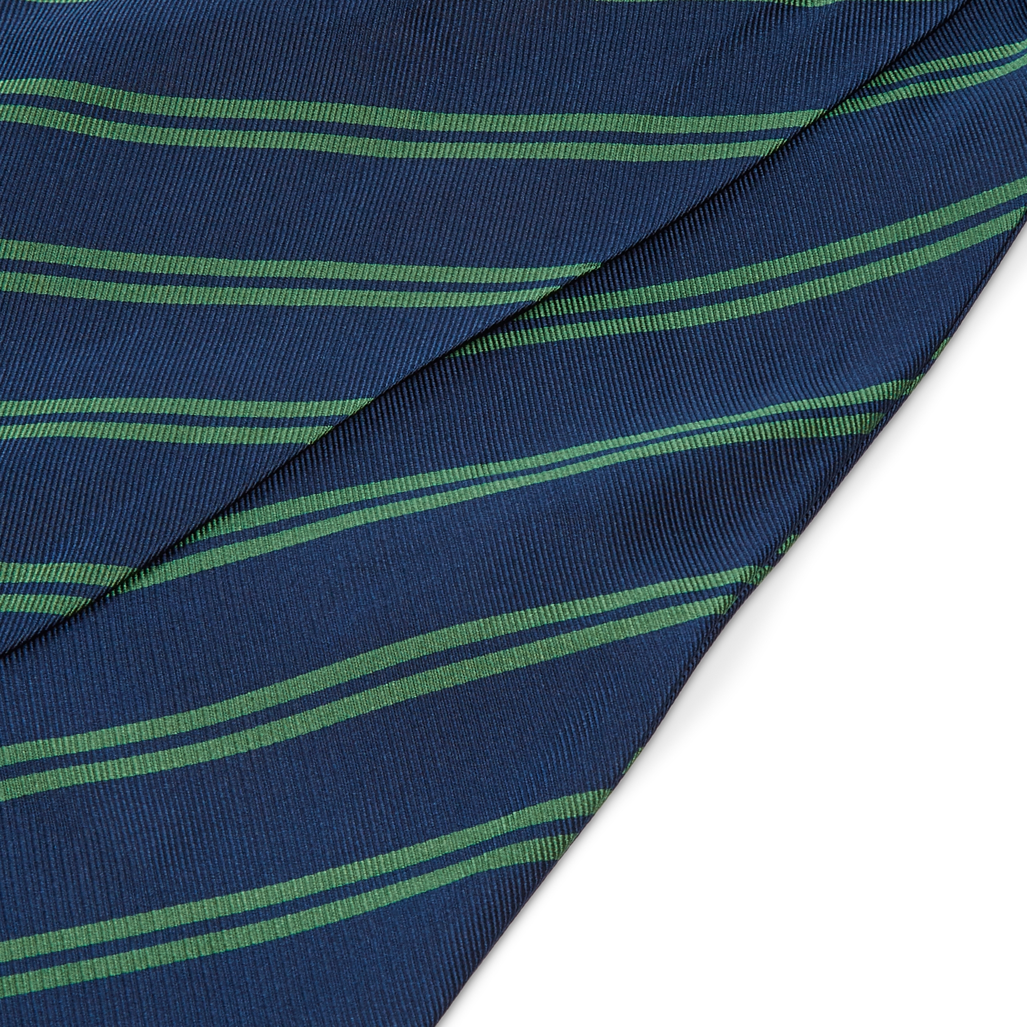 Green Twin Stripe Navy Silk Cravat - 2