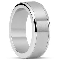 Enthumema | 8 mm Brushed Silver-tone Stainless Steel Fidget Ring