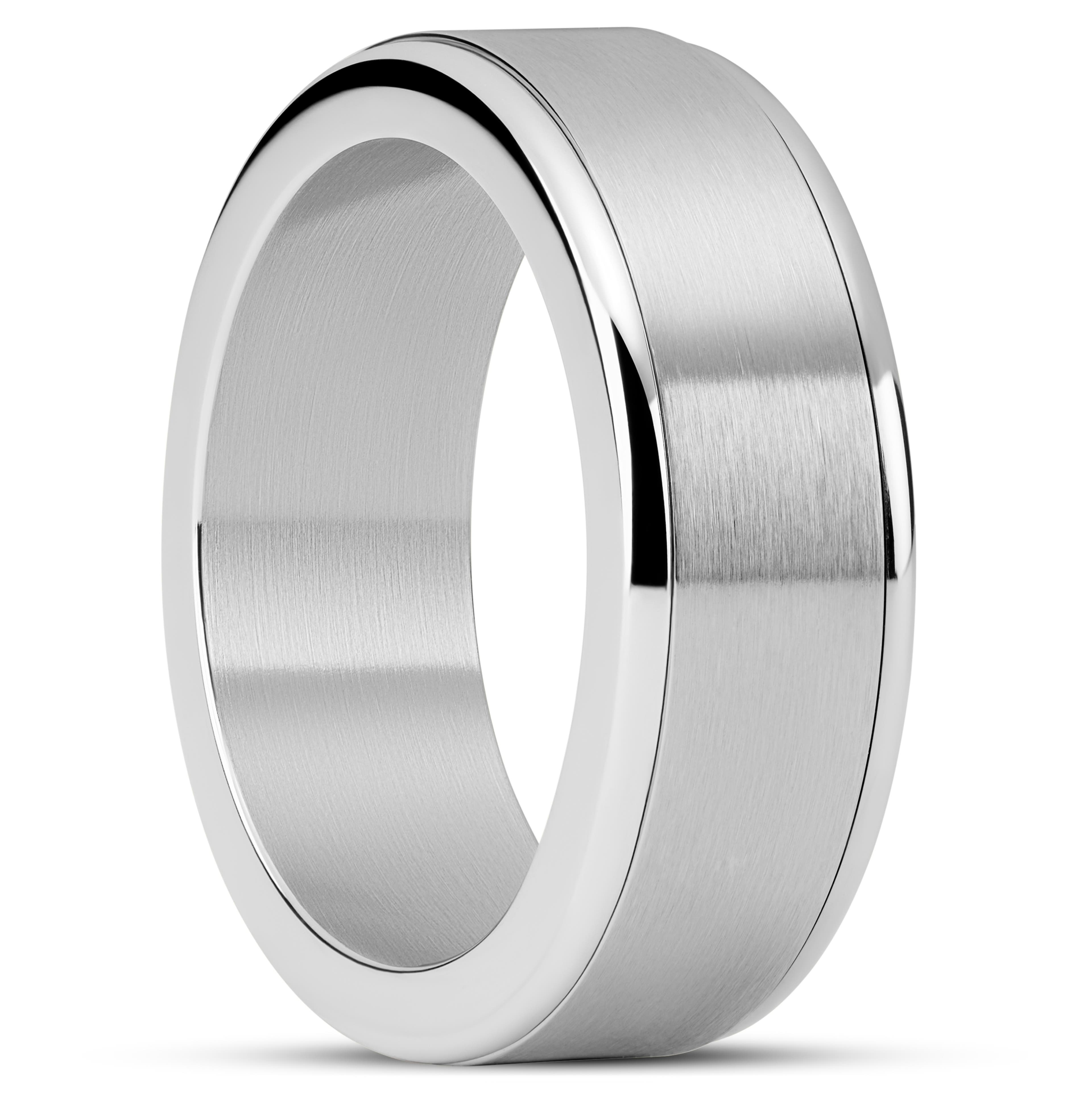 Enthumema | 8 mm Brushed Silver-tone Stainless Steel Fidget Ring