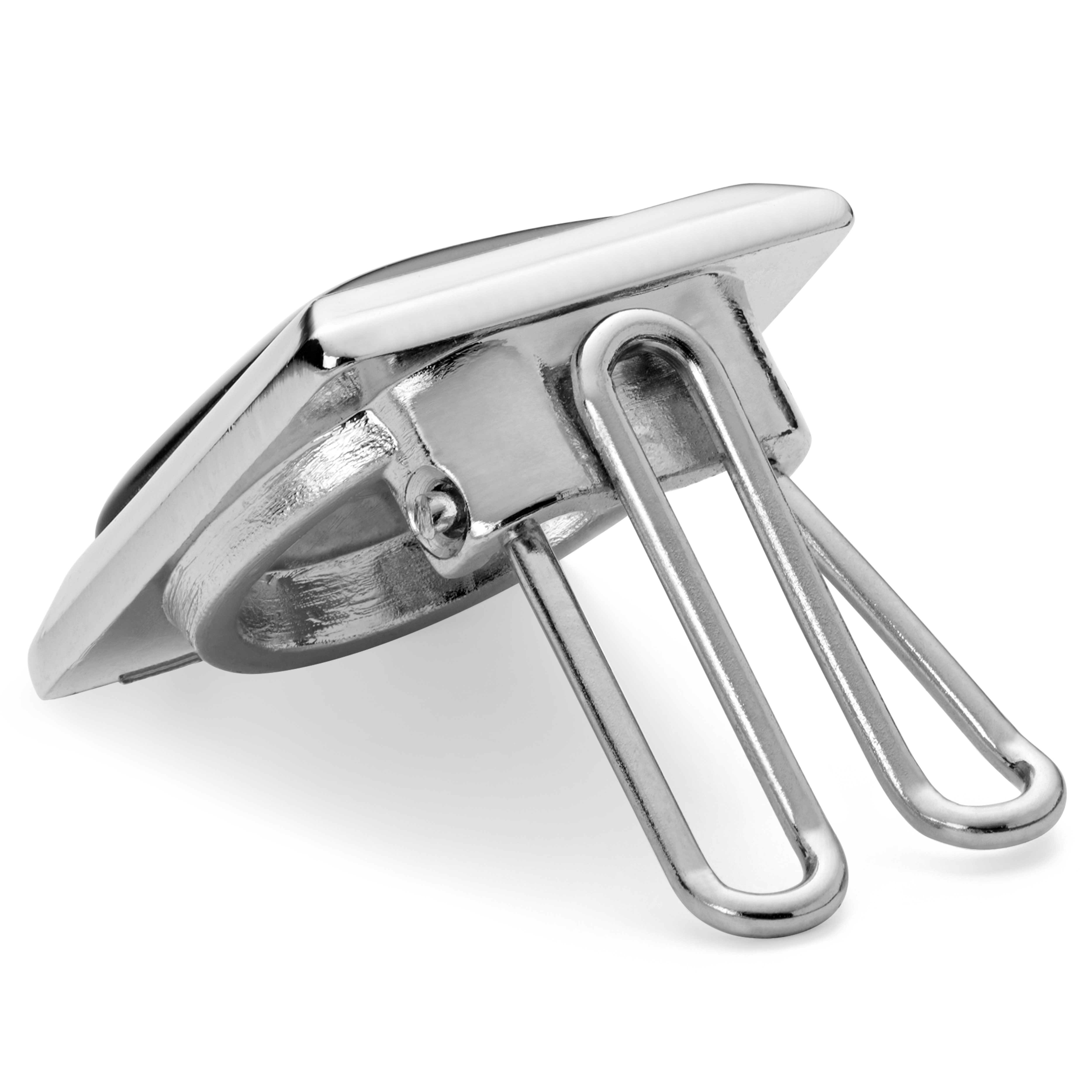 Square Silver-Tone & Black Agate Stone Copper Button Covers - 2