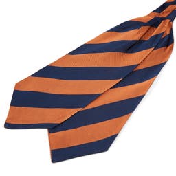 Cravate Ascot à rayures en soie bleu marine et orange