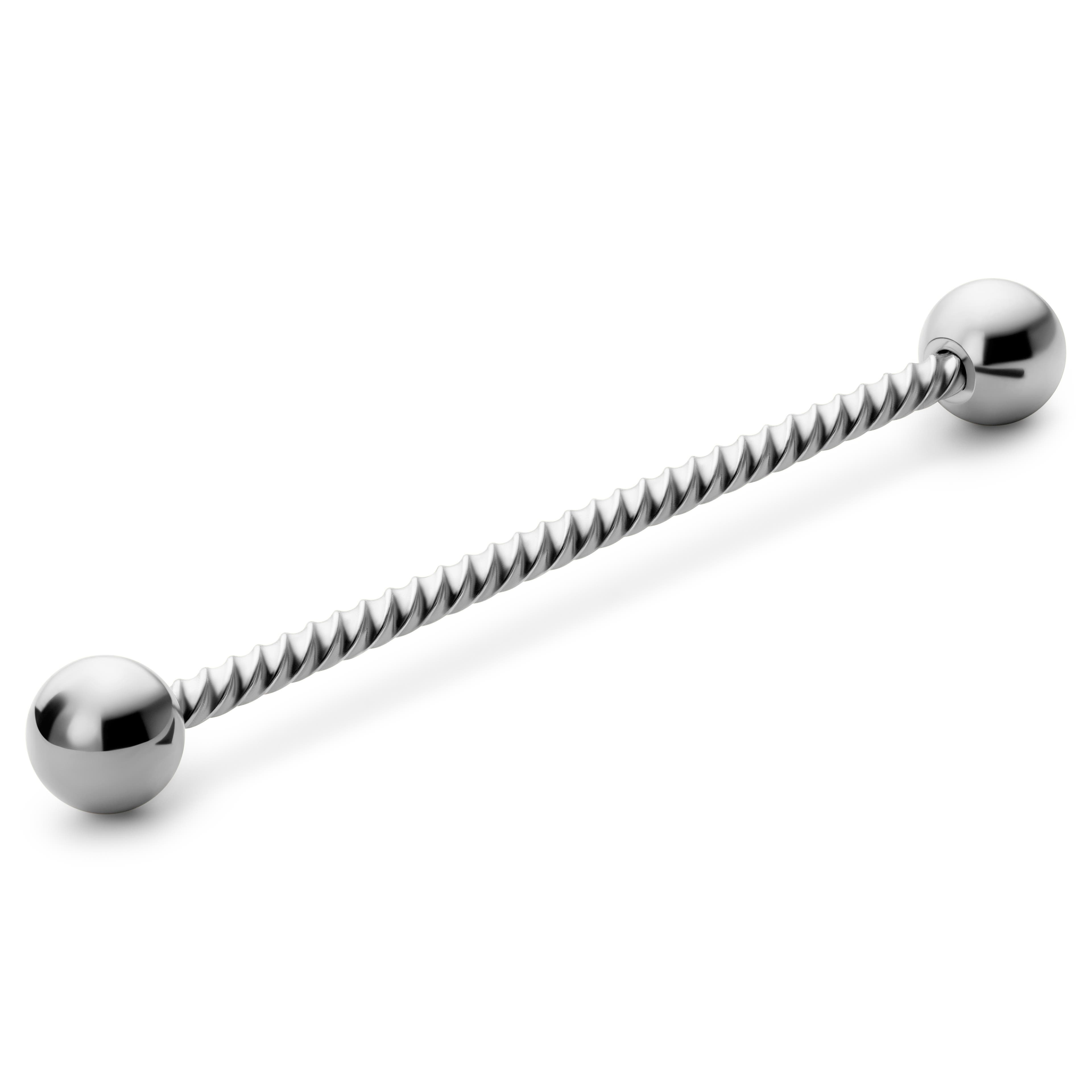 38 mm Silver-Tone Ball-Tipped Surgical Steel Industrial Rope Barbell