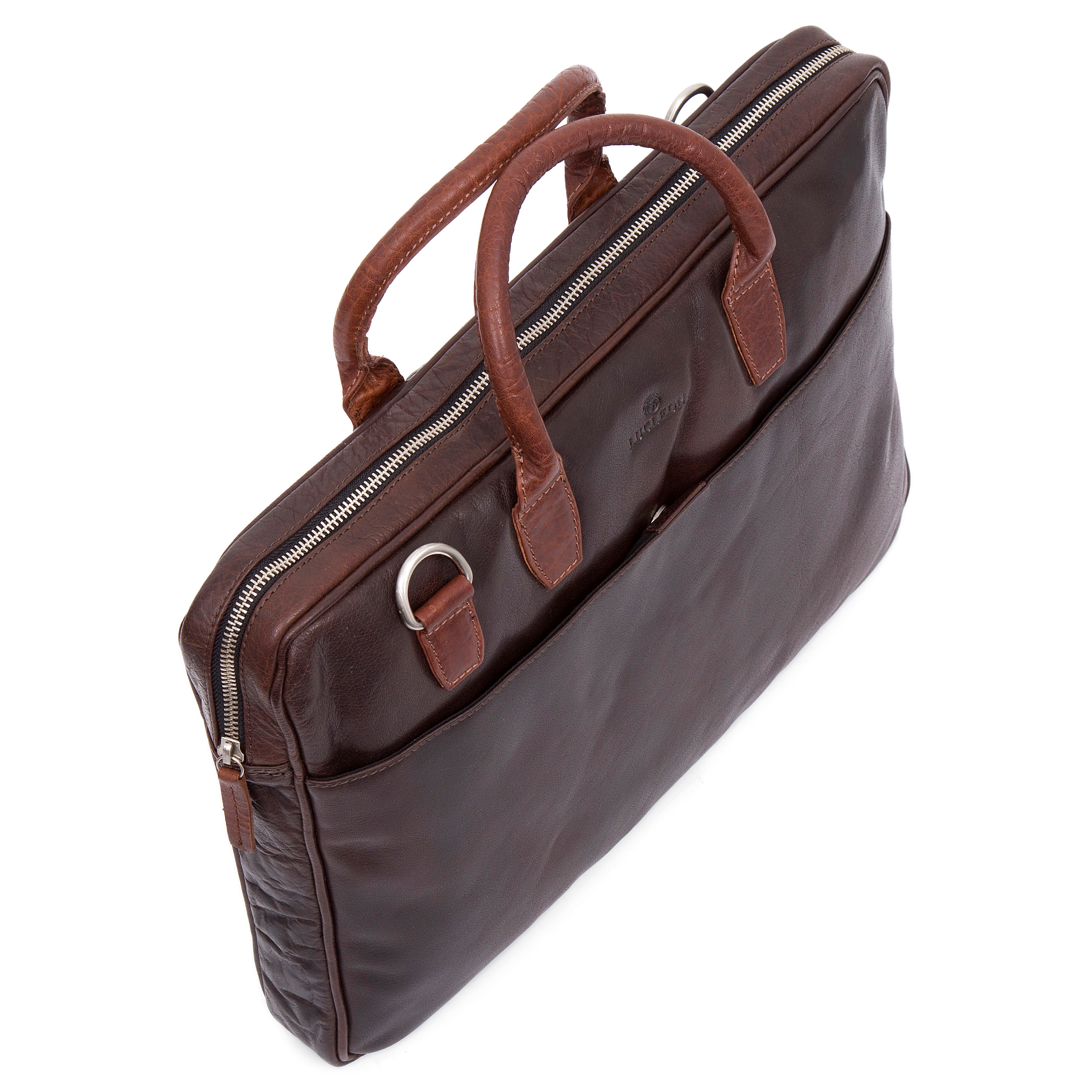 Brązowo-kasztanowo skórzana smukła torba biznesowa Montreal Slim 15' - 6